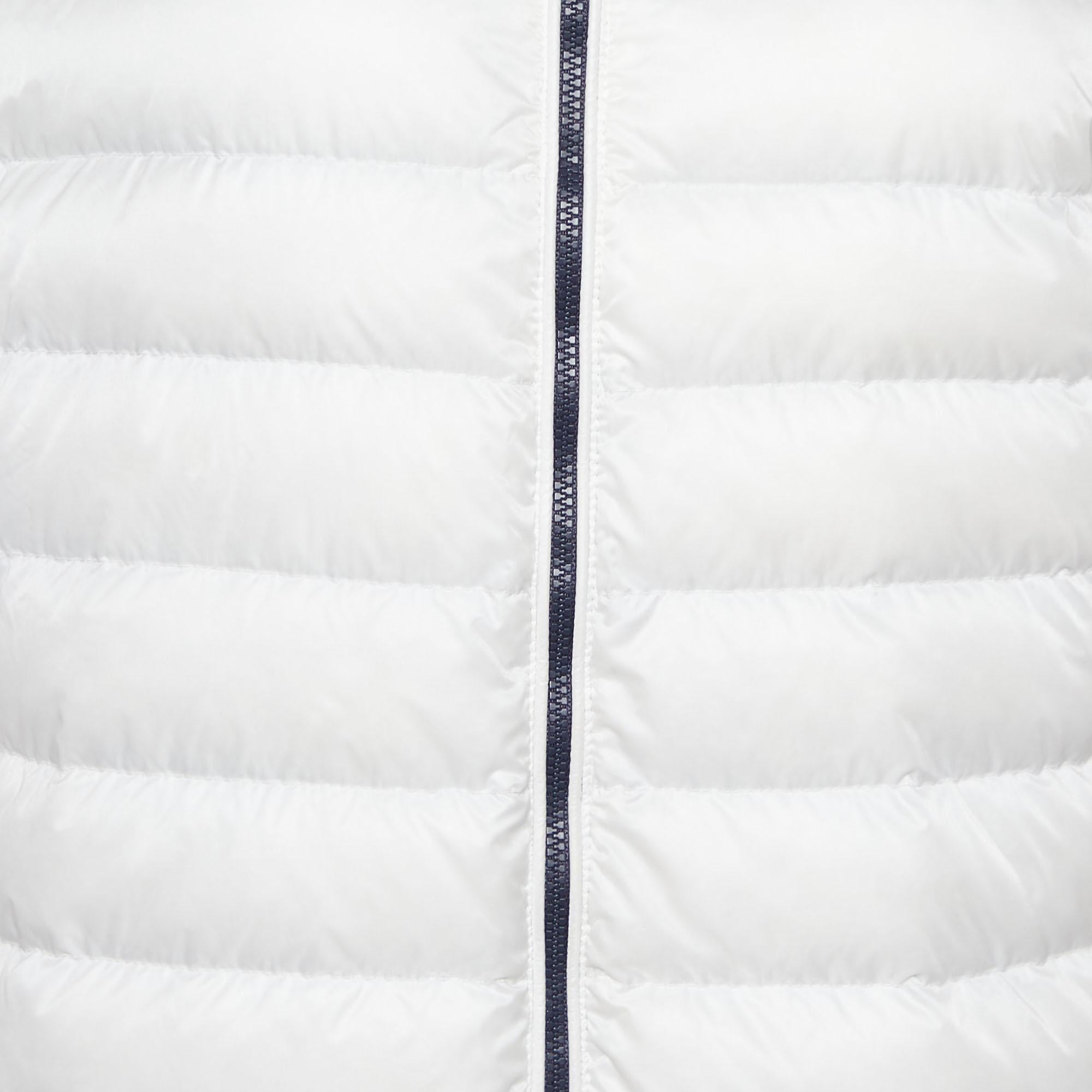 Moncler White Quilted & Knit Zip Up Hooded Cardigan L 2