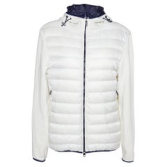 Moncler White Quilted & Knit Zip Up Hooded Cardigan L