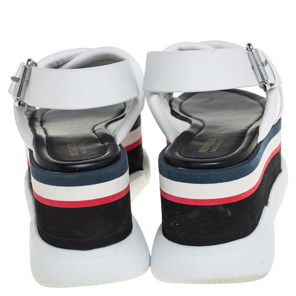 Gray Moncler White/Silver Patent and Leather Zelda Platform Sandals Size 37