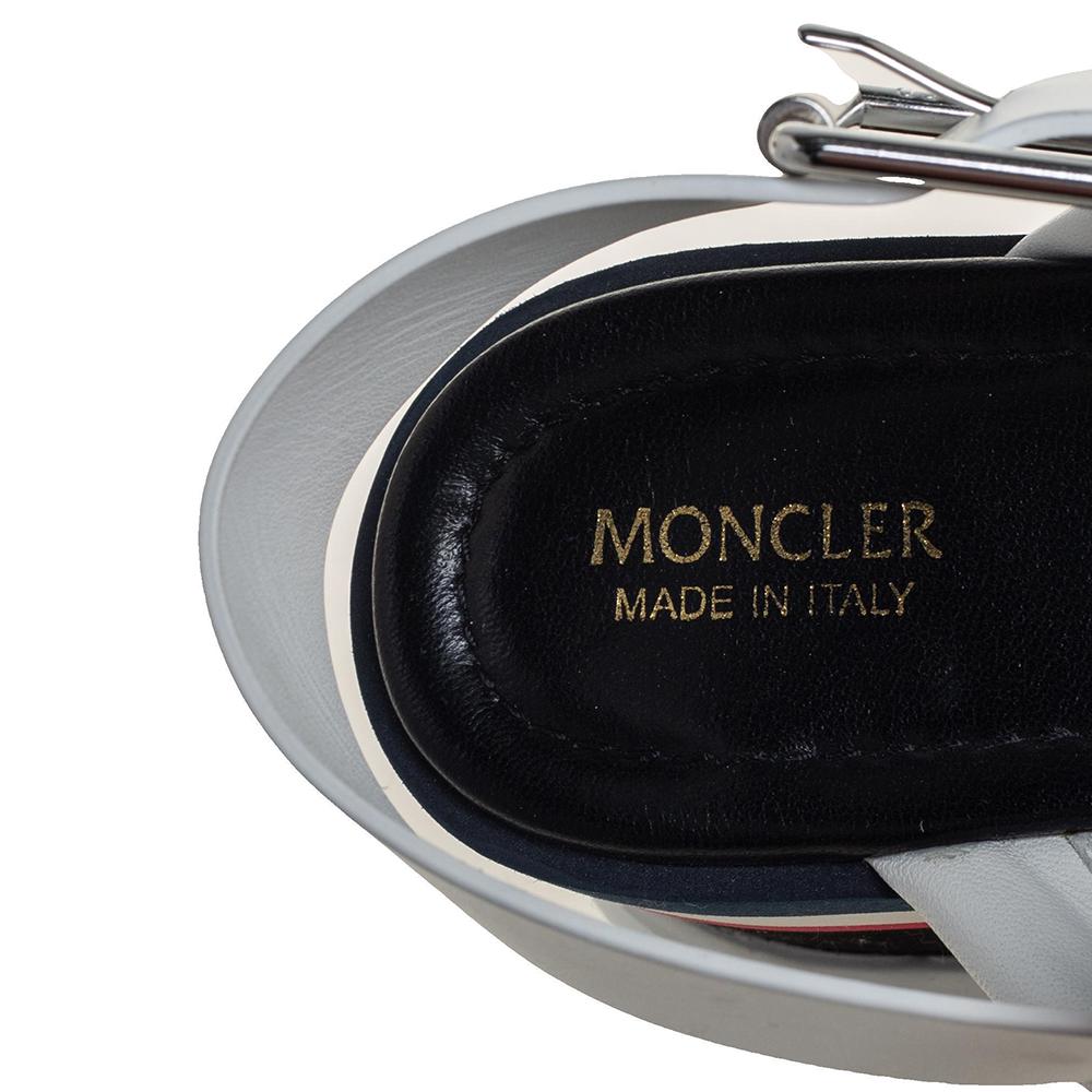 Moncler White/Silver Patent and Leather Zelda Platform Sandals Size 37 1