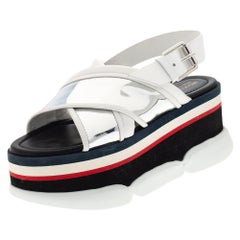 Moncler White/Silver Patent and Leather Zelda Platform Sandals Size 37