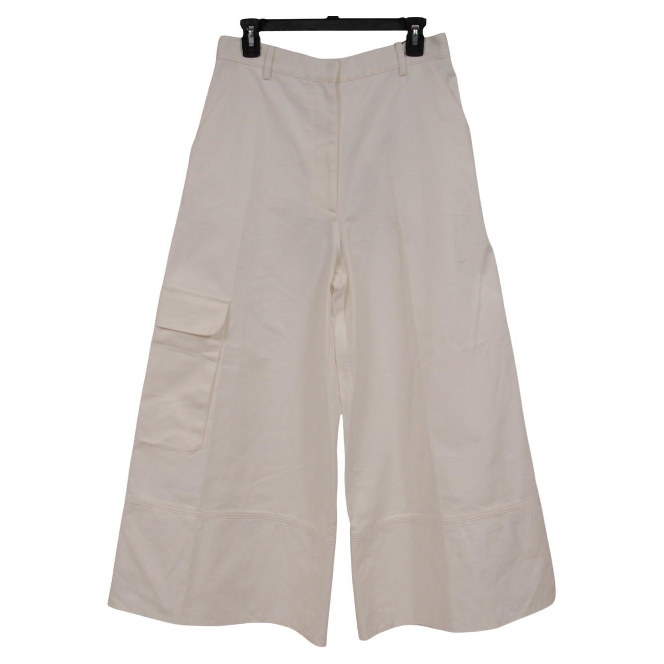 Moncler Donna Pantalone Cargo US XL 46 Bianco Pantaloni Cotone Pantaloni Gamba Larga in vendita
