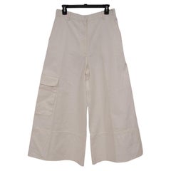 Moncler Women Cargo Pantalone US XL 46 White Cotton Pants Wide Leg Trousers Moncler Women Cargo Pantalone US XL 46 White Cotton Pants Wide Leg Trousers