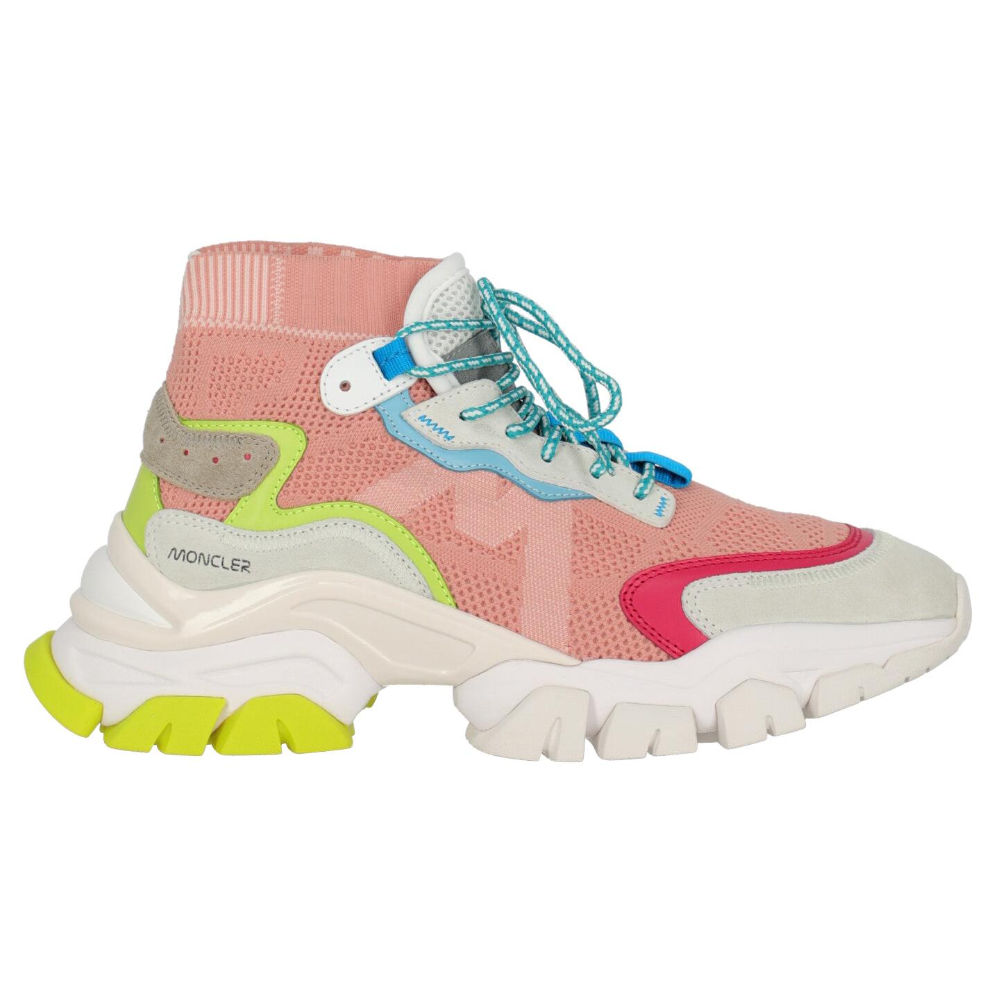 Moncler  Women   Sneakers  Multicolor, Pink, White Synthetic Fibers EU 38 For Sale