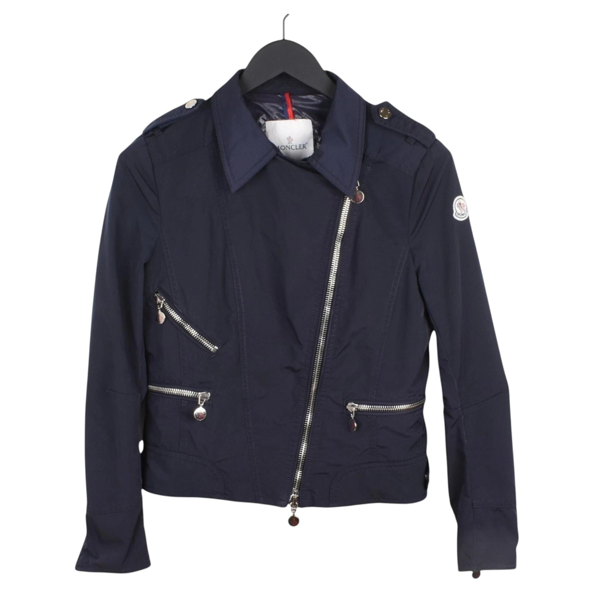 Moncler Women's Biker Jacket 2000s Medium Black Polyamide Outerwear For Sale