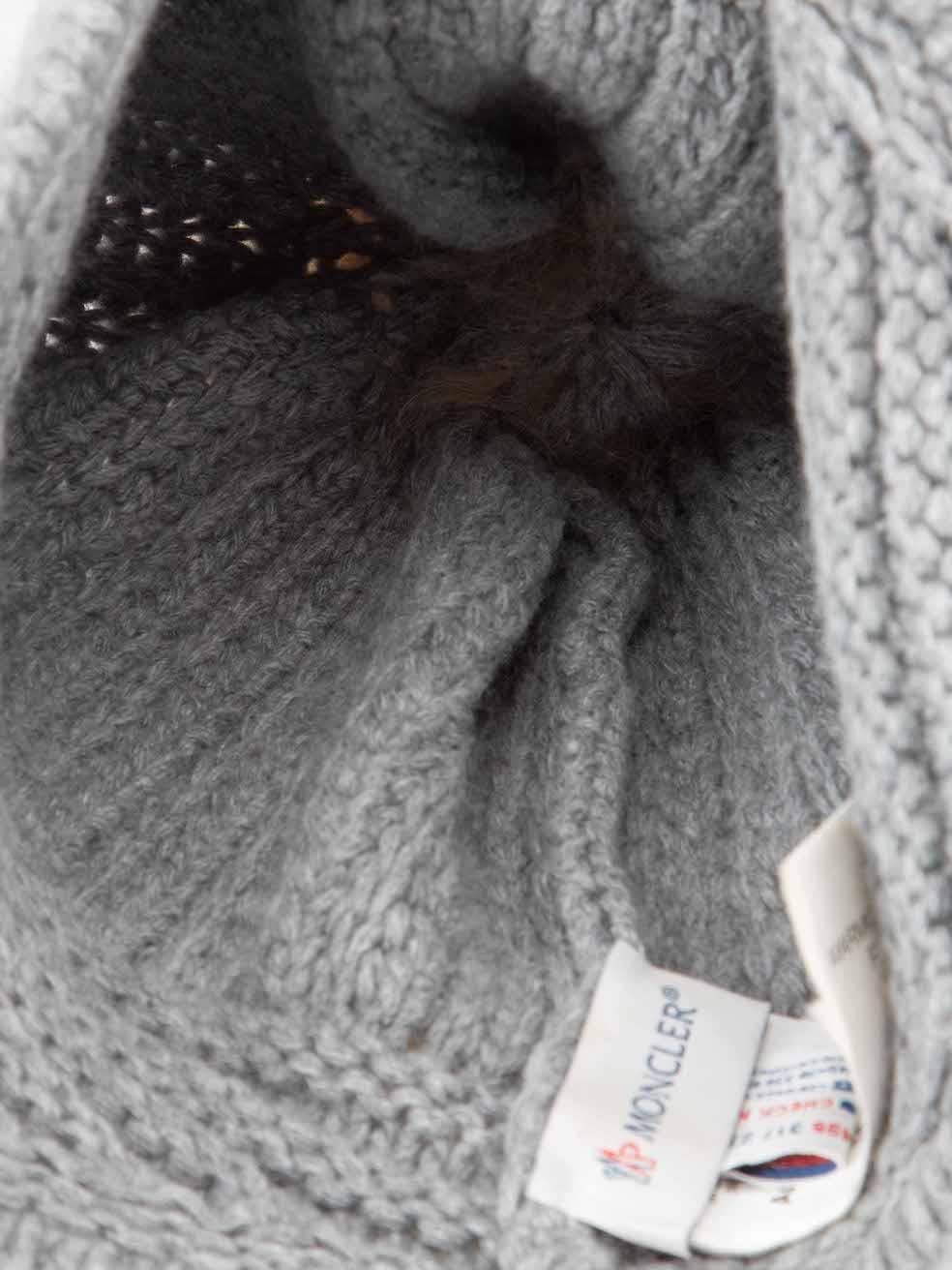 Moncler Women's Grey Wool Racoon Bobble Beanie 1