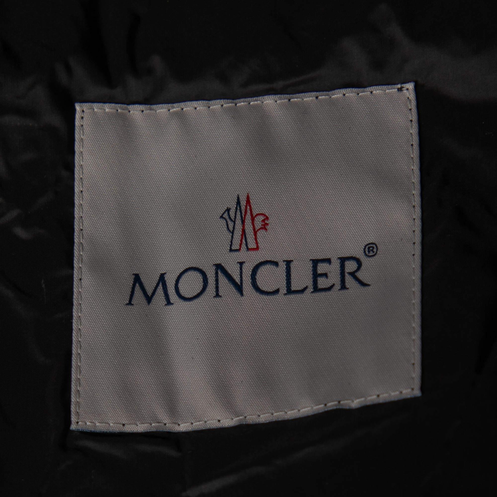 Moncler x Palm Angels Black Synthetic Hooded Parka XXS In Excellent Condition For Sale In Dubai, Al Qouz 2