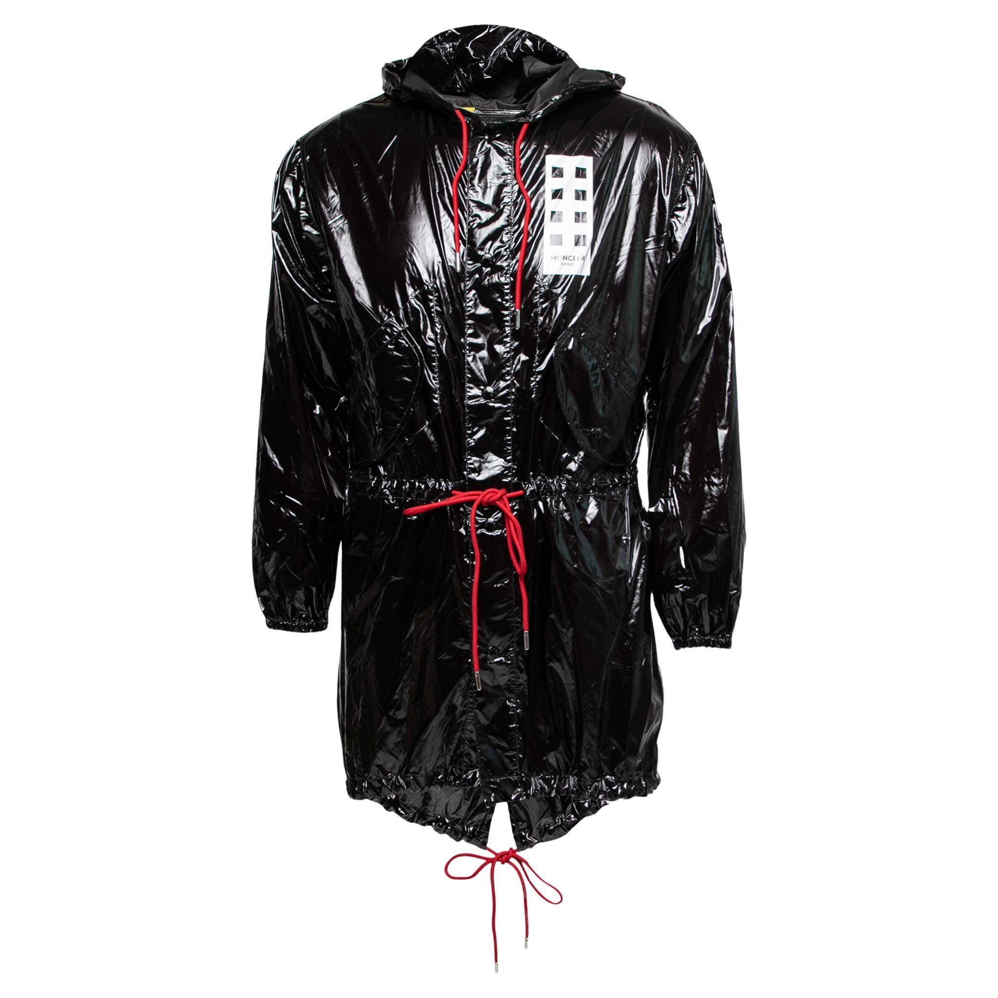 Moncler x Palm Angels Black Synthetic Hooded Parka XXS For Sale