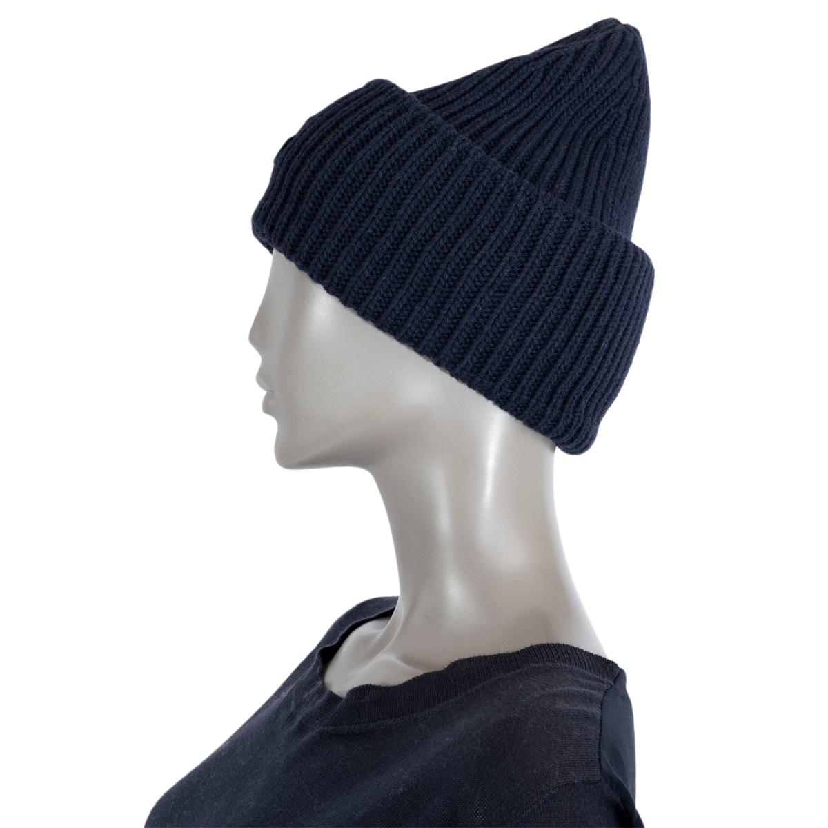 Women's MONCLER x PALM ANGELS navy blue wool KNIT Beanie Knit Hat One Size