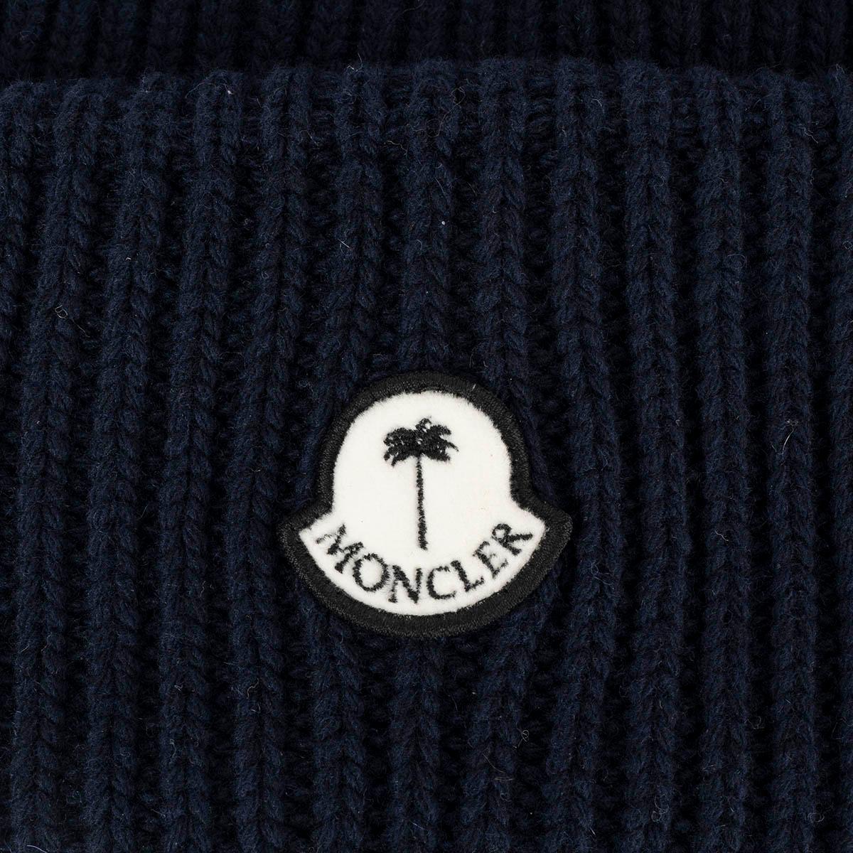 MONCLER x PALM ANGELS navy blue wool KNIT Beanie Knit Hat One Size 2