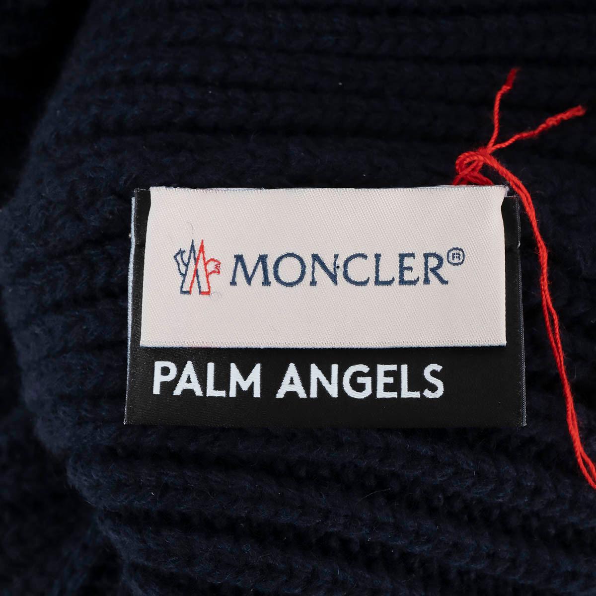 MONCLER x PALM ANGELS navy blue wool KNIT Beanie Knit Hat One Size 3