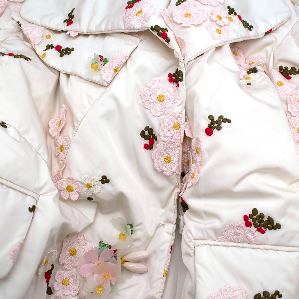 Moncler x Simone Rocha Ivory Floral Embroidered Belted Down Coat - Size 1Moncle 1