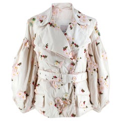 Moncler x Simone Rocha Ivory Floral Embroidered Belted Down Coat - Size 1Moncle	