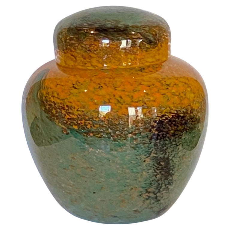 Moncrieff Monart Art Glass Vase Lidded Jar, Scotland, Mid20th Century