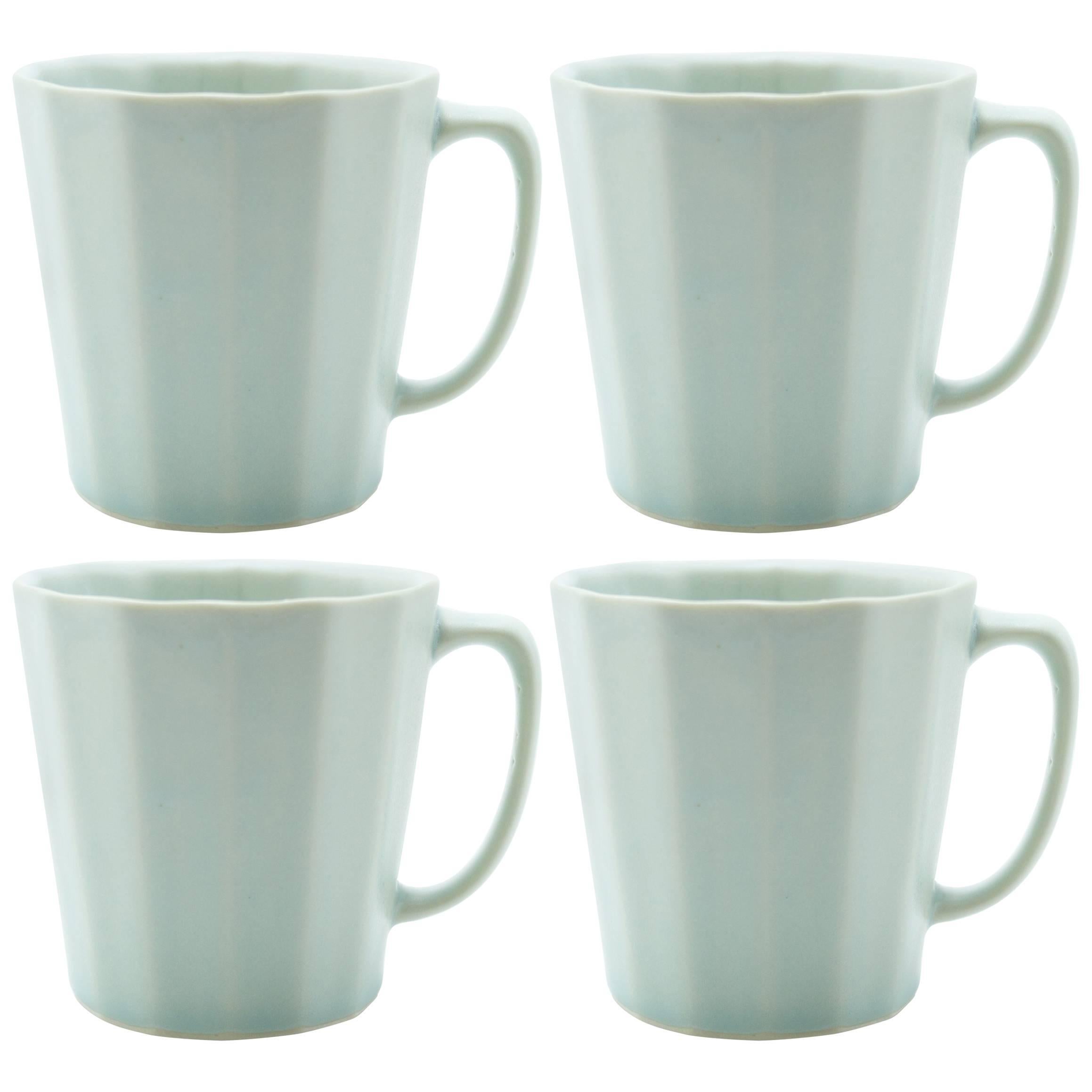 Monday Mug Blue Matte Set of Four Coffee Mug Contemporary Glazed Porcelain