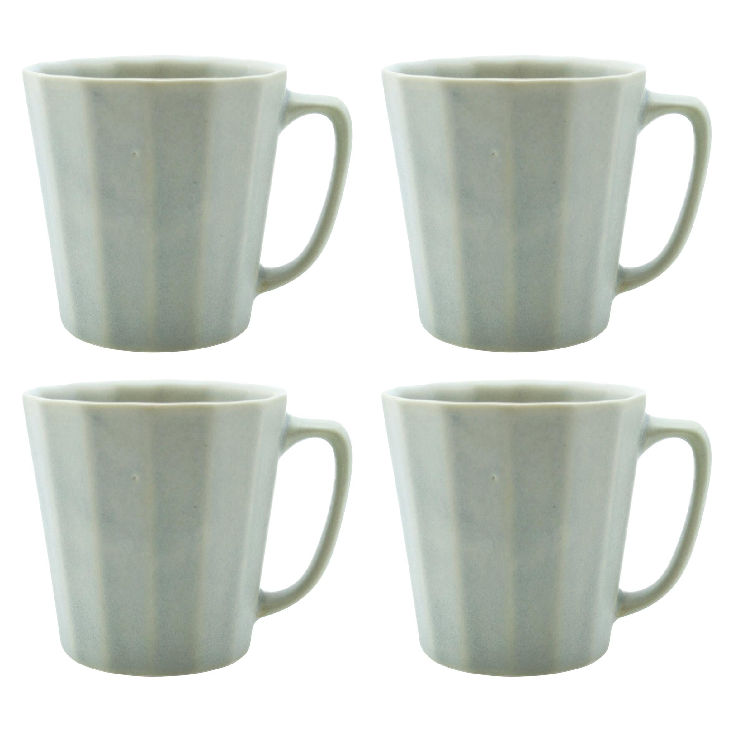 Monday Mug Grey Matte Set of Four Coffee Mug Contemporary Glazed Porcelain For Sale