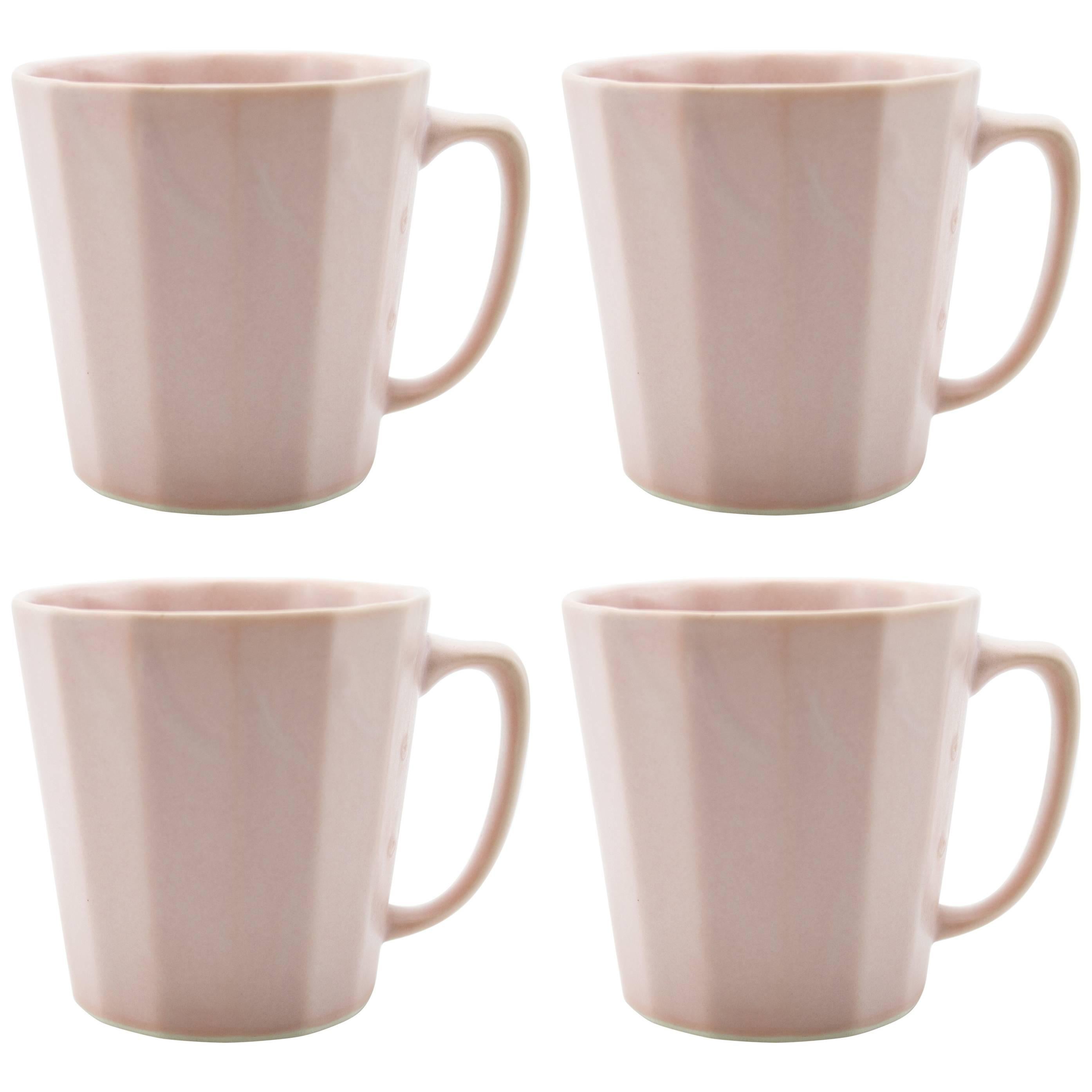Monday Mug Pink Matte Set of Four Coffee Mug Contemporary Glazed Porcelain