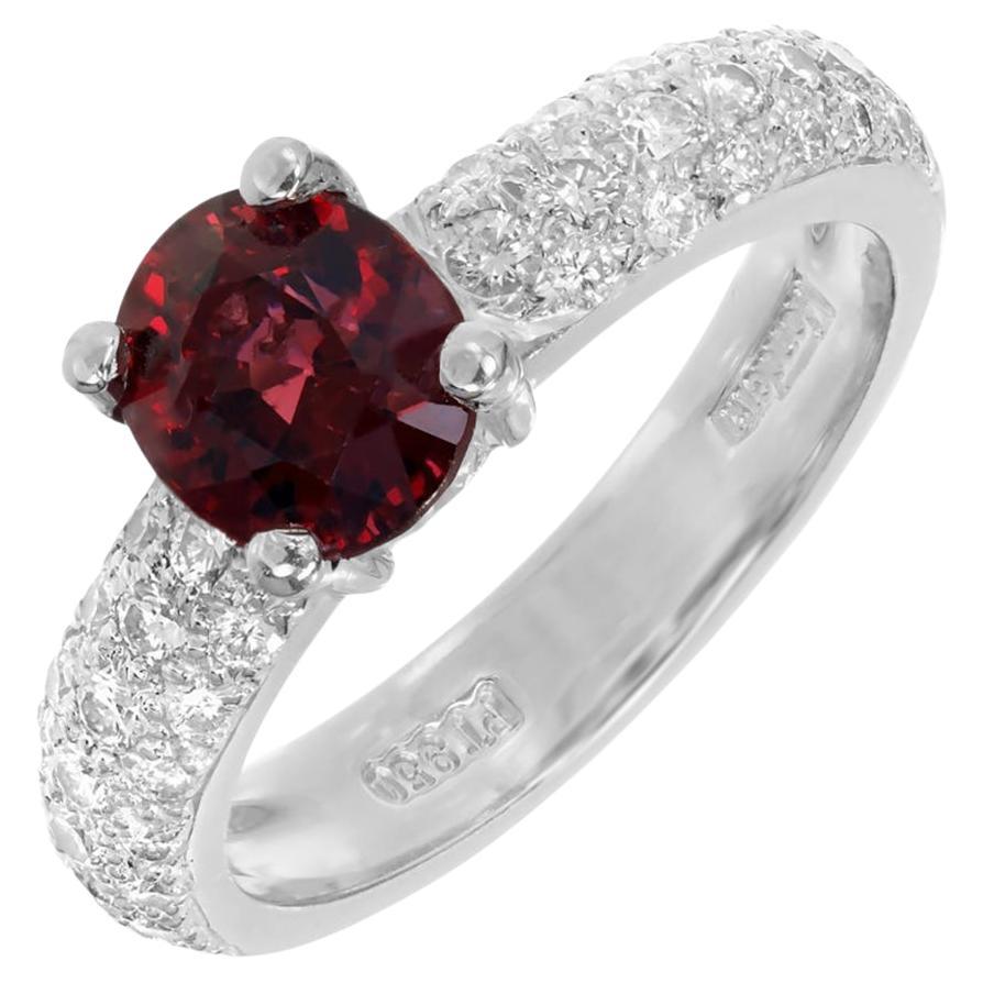 Mondera GIA Certified 1.59 Carat Red Spinel Diamond Platinum Engagement Ring For Sale