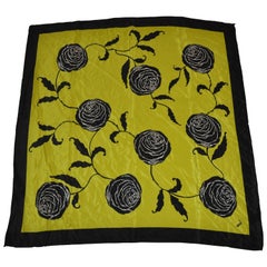 Retro Mondi "Beautiful Olive Green & Black Floral Bloom" Silk Scarf