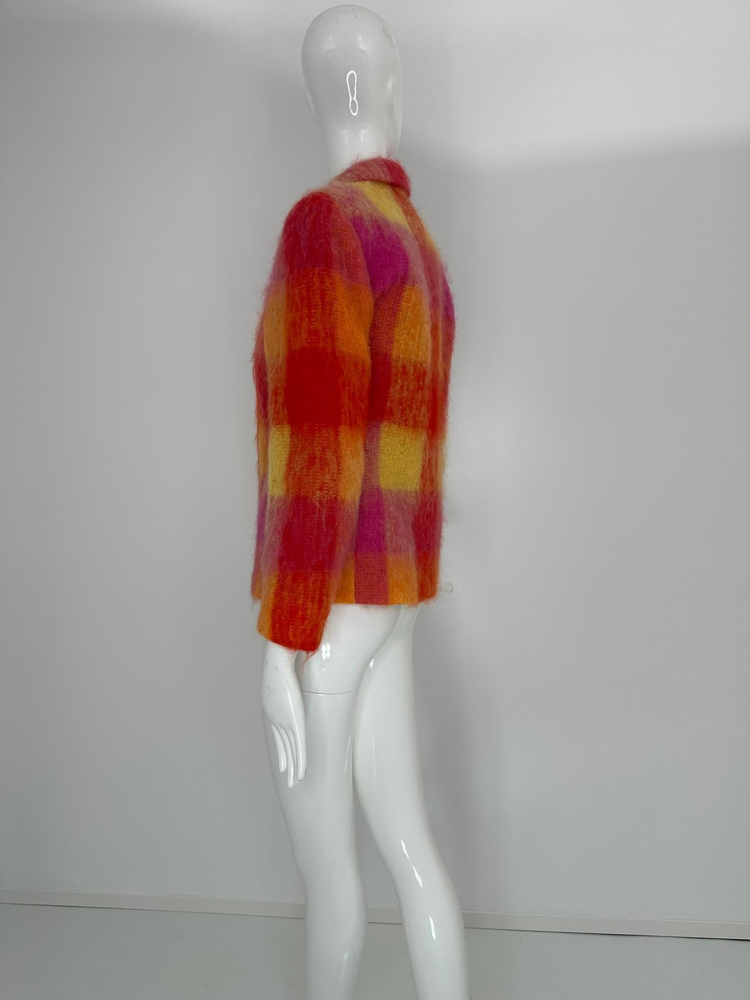 Mondi Mohair Angora Chashmere Plaid Jacket Hot Pink Orange Yellow  34 For Sale 7