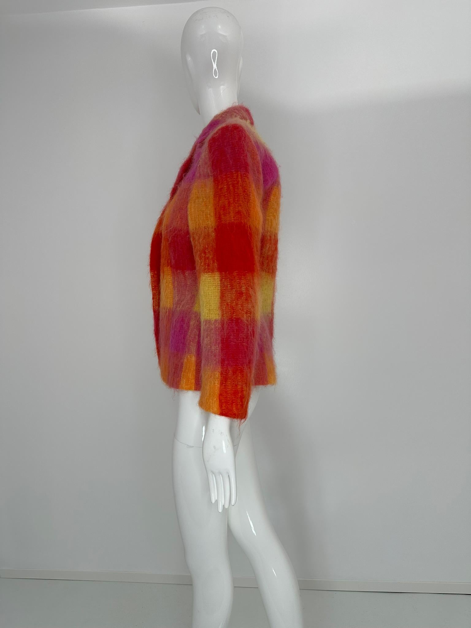 Mondi Mohair Angora Chashmere Plaid Jacket Hot Pink Orange Yellow  34 For Sale 8