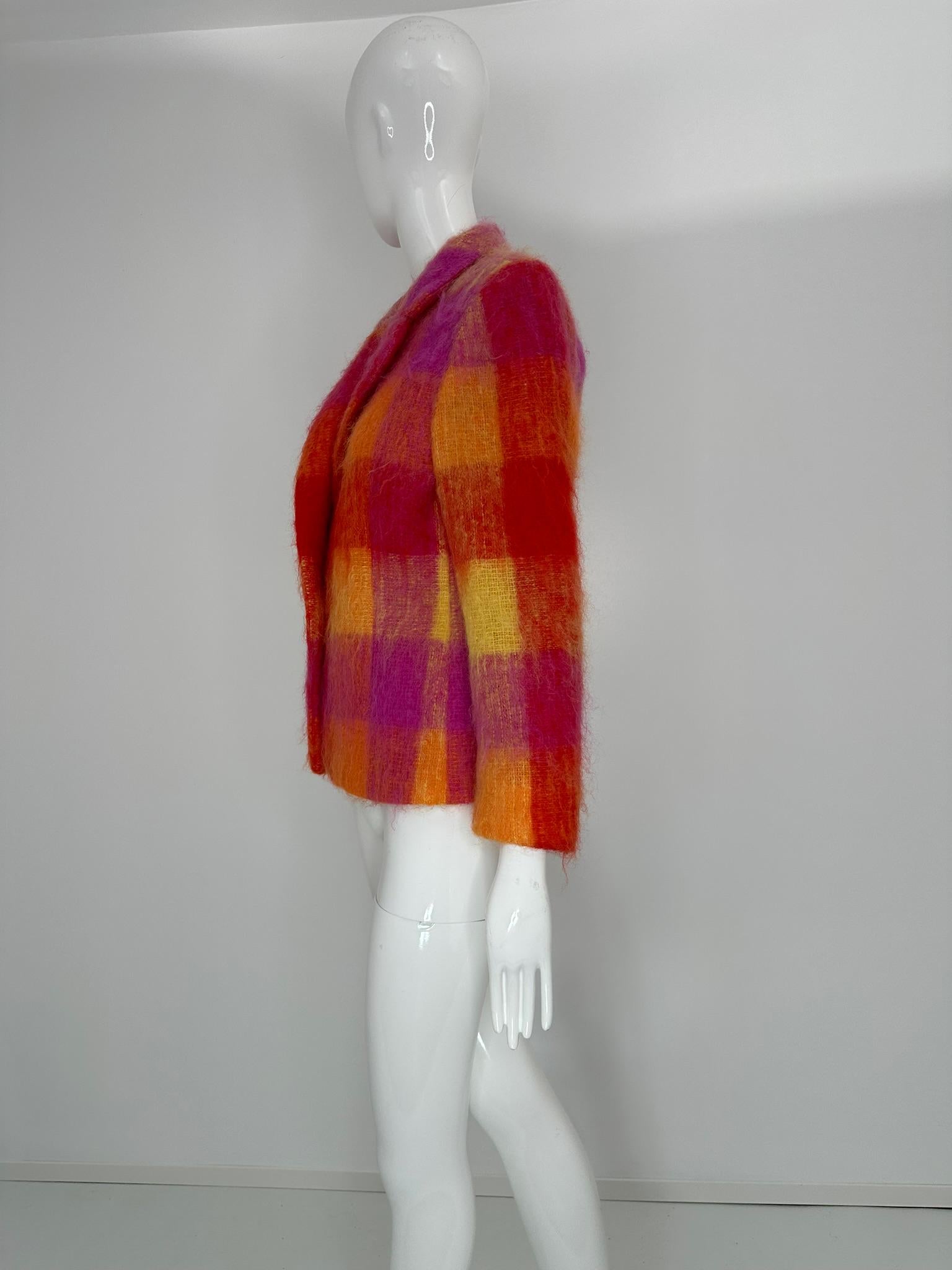 Mondi Mohair Angora Chashmere Plaid Jacket Hot Pink Orange Yellow  34 For Sale 9