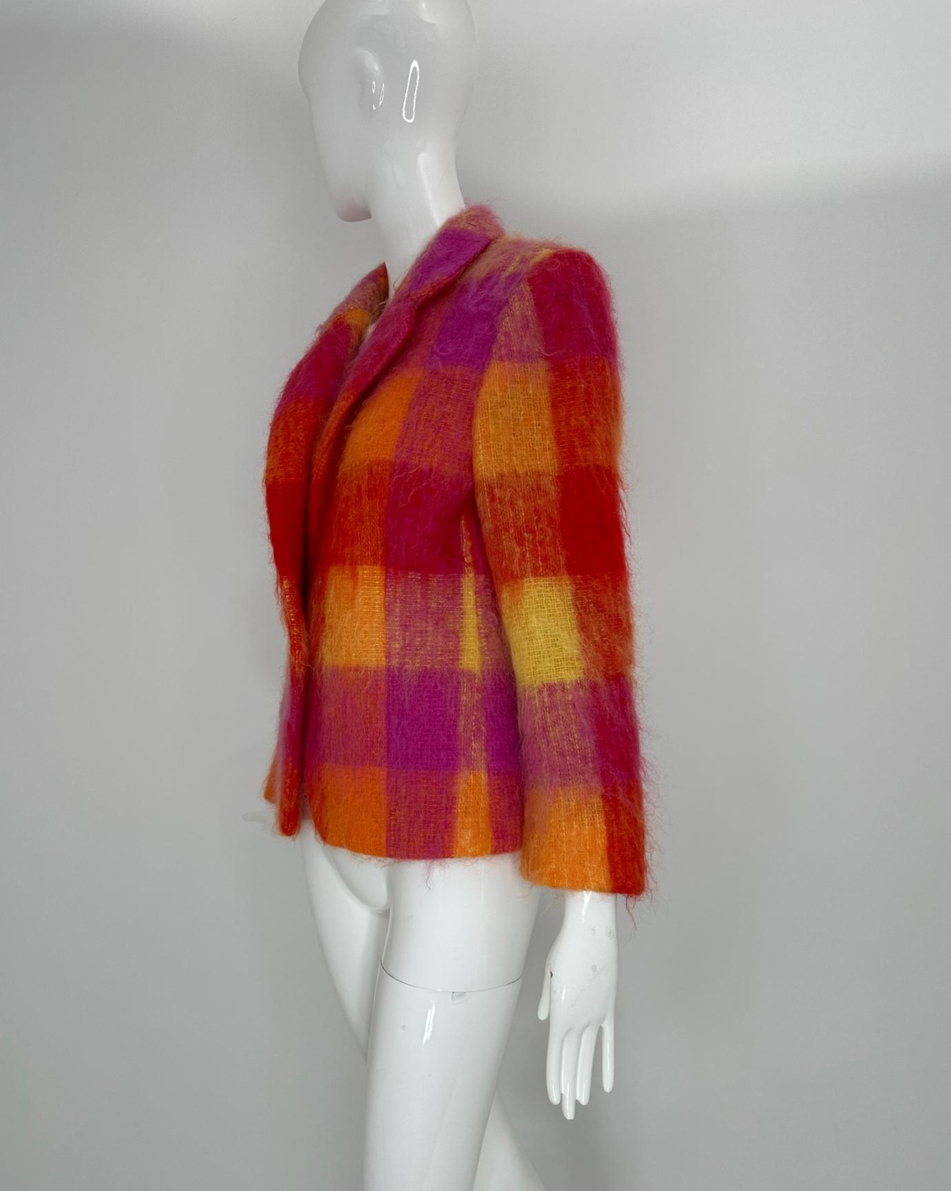 Mondi Mohair Angora Chashmere Plaid Jacket Hot Pink Orange Yellow  34 For Sale 10