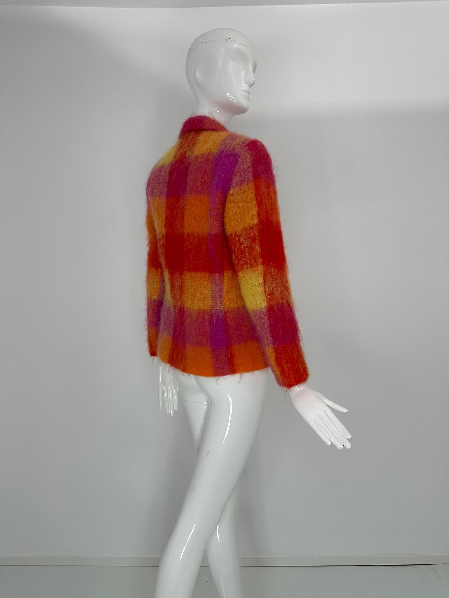 Mondi Mohair Angora Chashmere Plaid Jacket Hot Pink Orange Yellow  34 For Sale 1