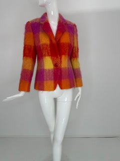 Mondi Mohair Angora Chashmere Plaid Jacket Hot Pink Orange Yellow  34