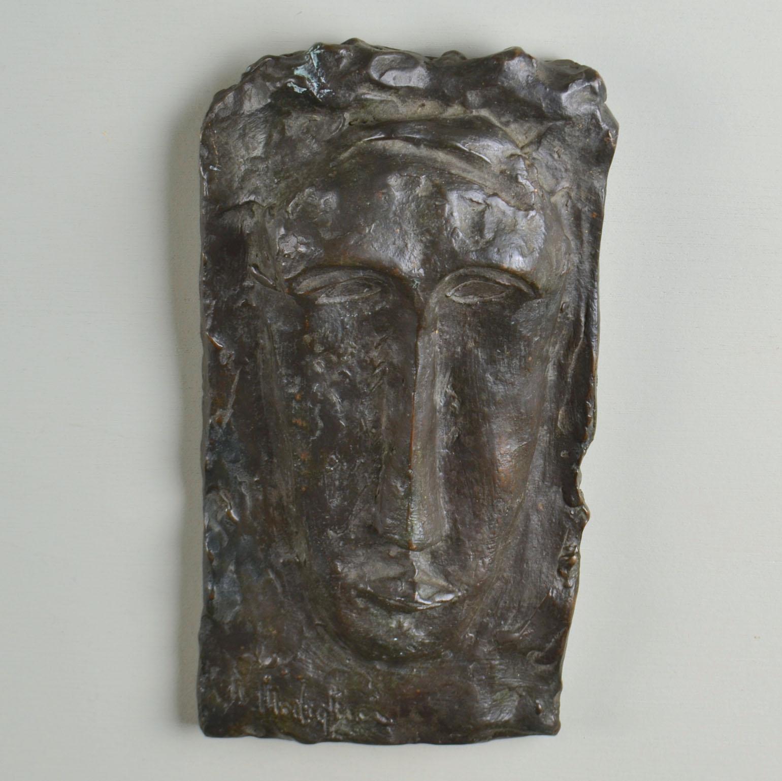 European Mondigiani Style Bronze Relief of Face For Sale