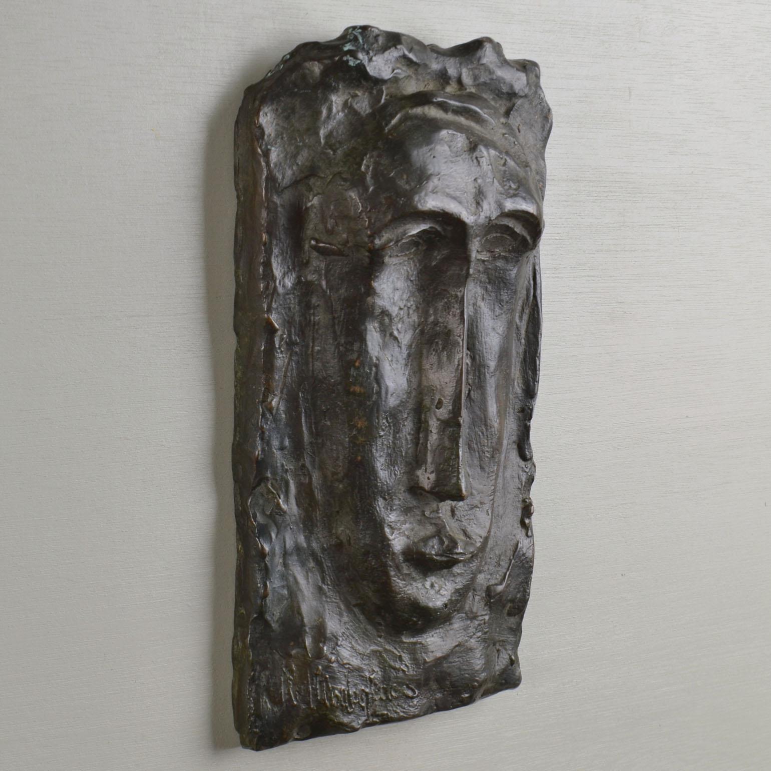 Cast Mondigiani Style Bronze Relief of Face For Sale