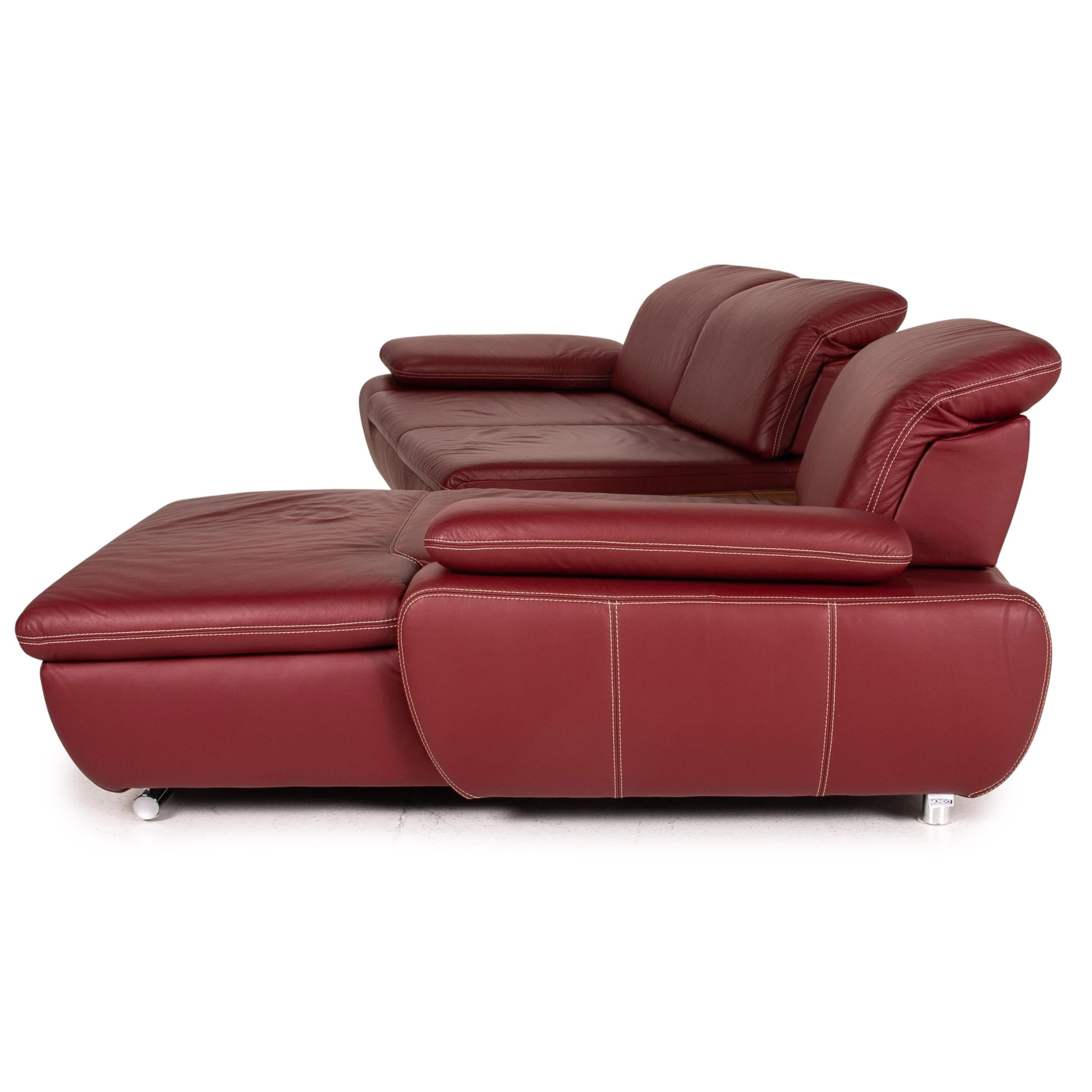 Mondo Clair Leather Corner Sofa Red Function Couch For Sale 6