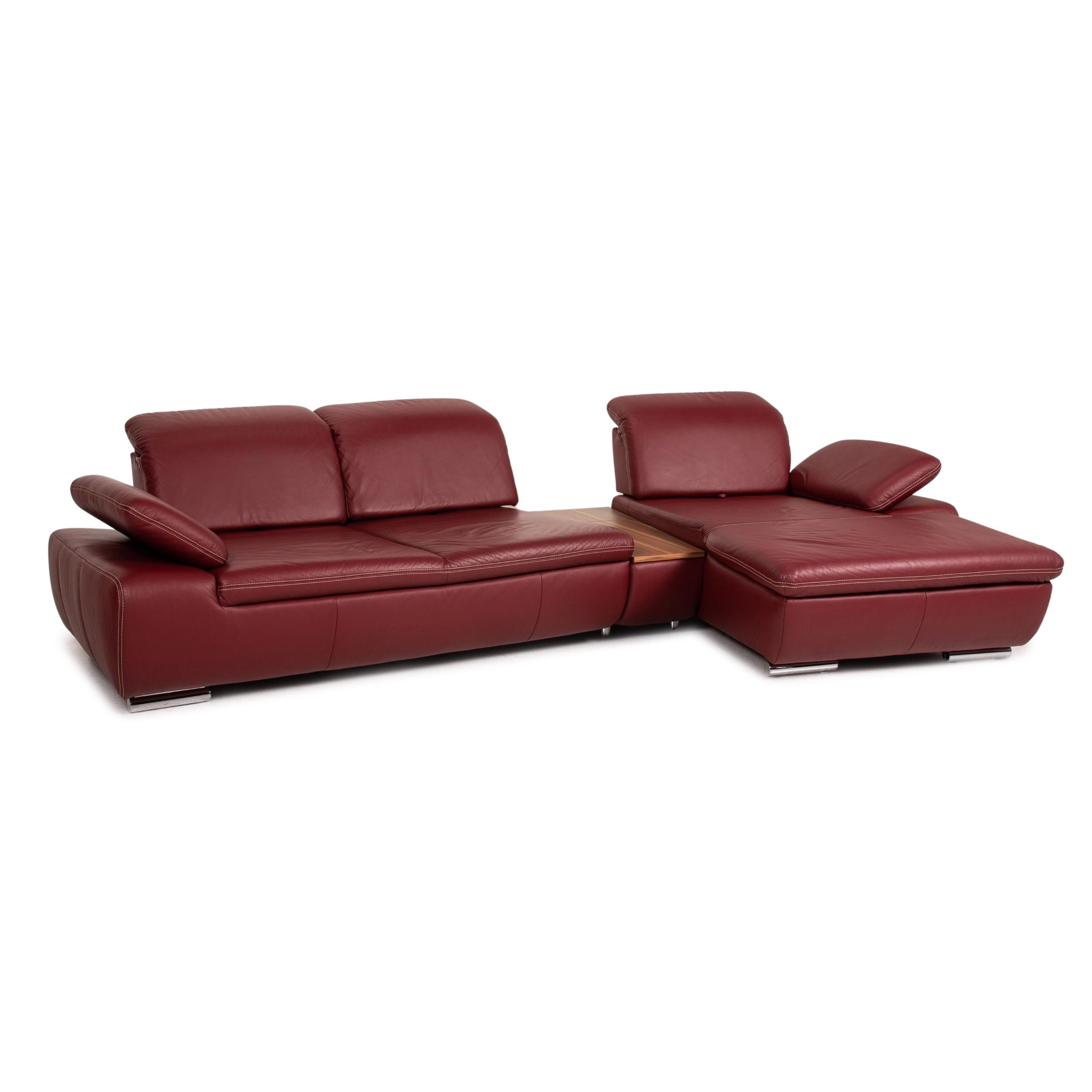 Mondo Clair Leather Corner Sofa Red Function Couch In Good Condition For Sale In Cologne, DE
