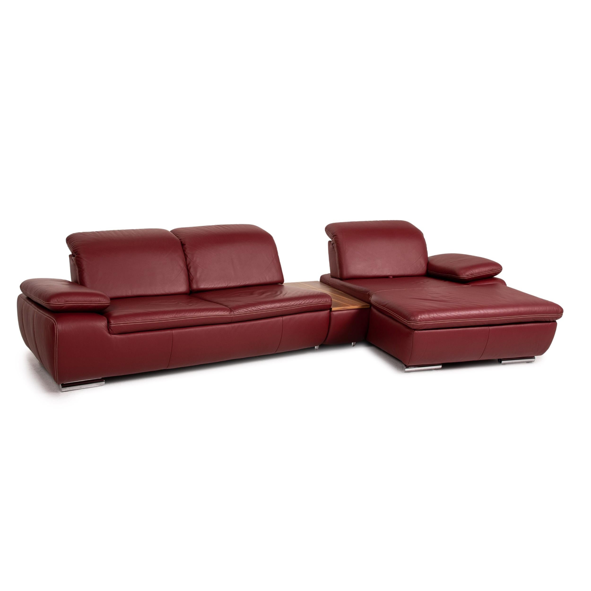 Contemporary Mondo Clair Leather Corner Sofa Red Function Couch For Sale