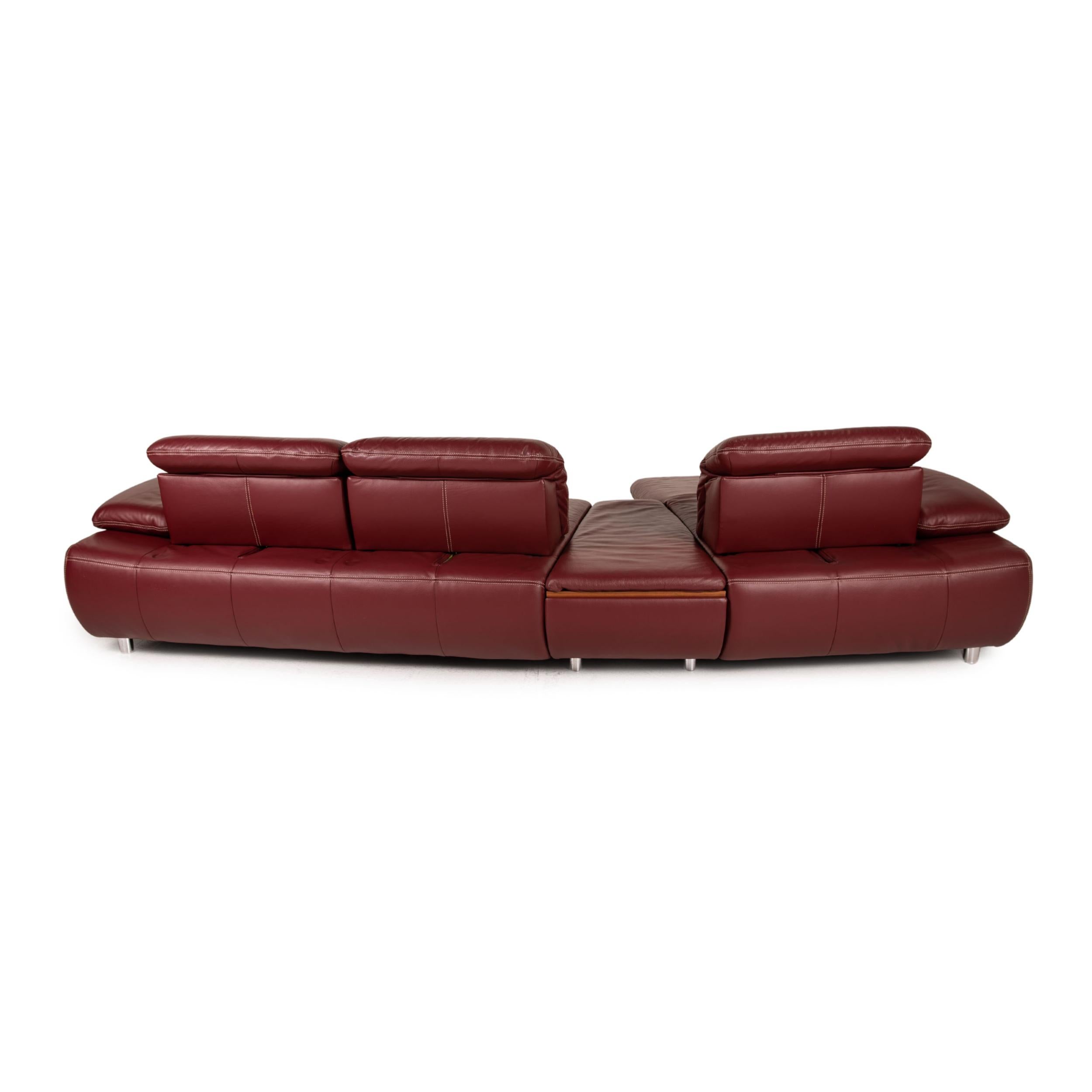 Mondo Clair Leather Soda Red Corner Sofa Couch Function For Sale 2