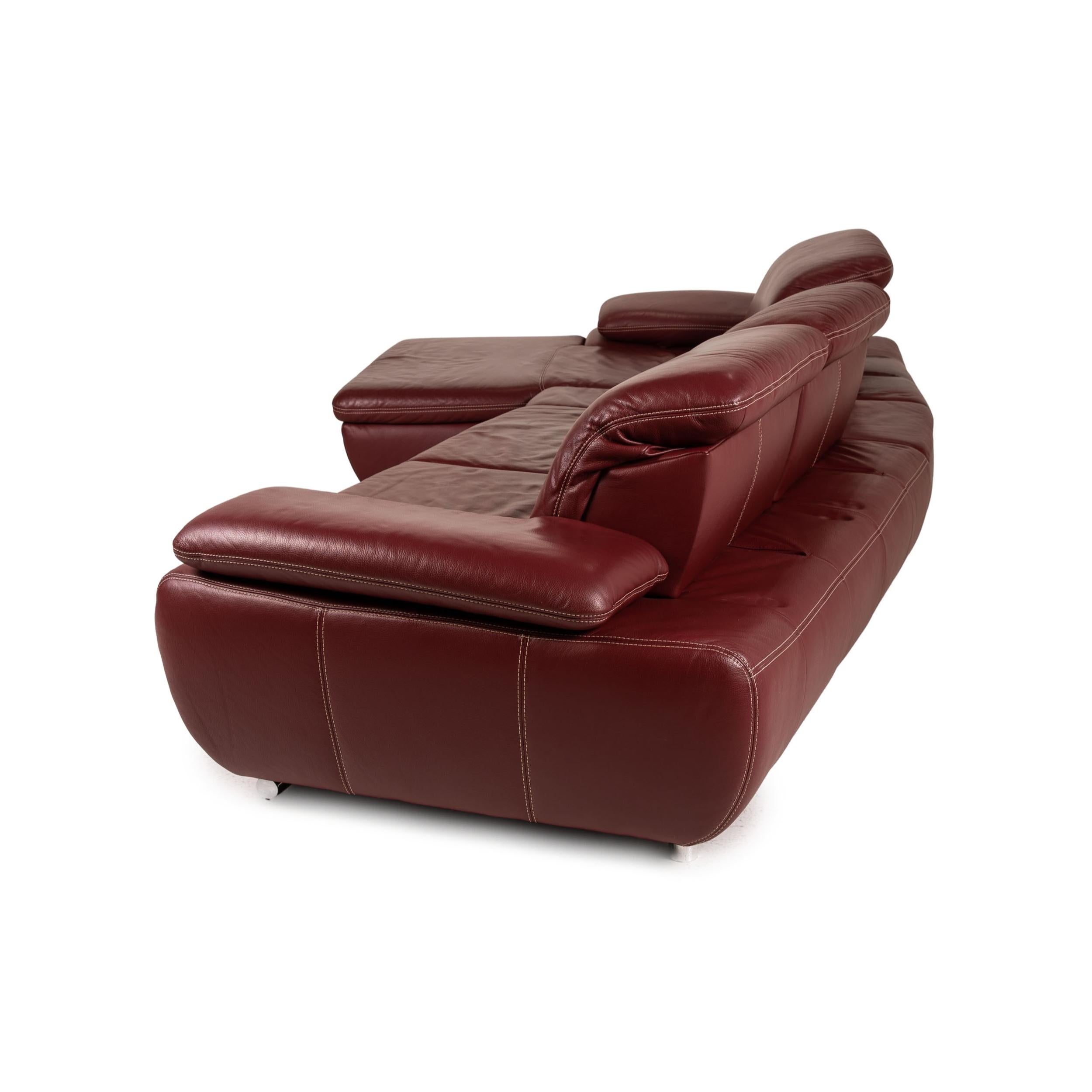 Mondo Clair Leather Soda Red Corner Sofa Couch Function For Sale 3