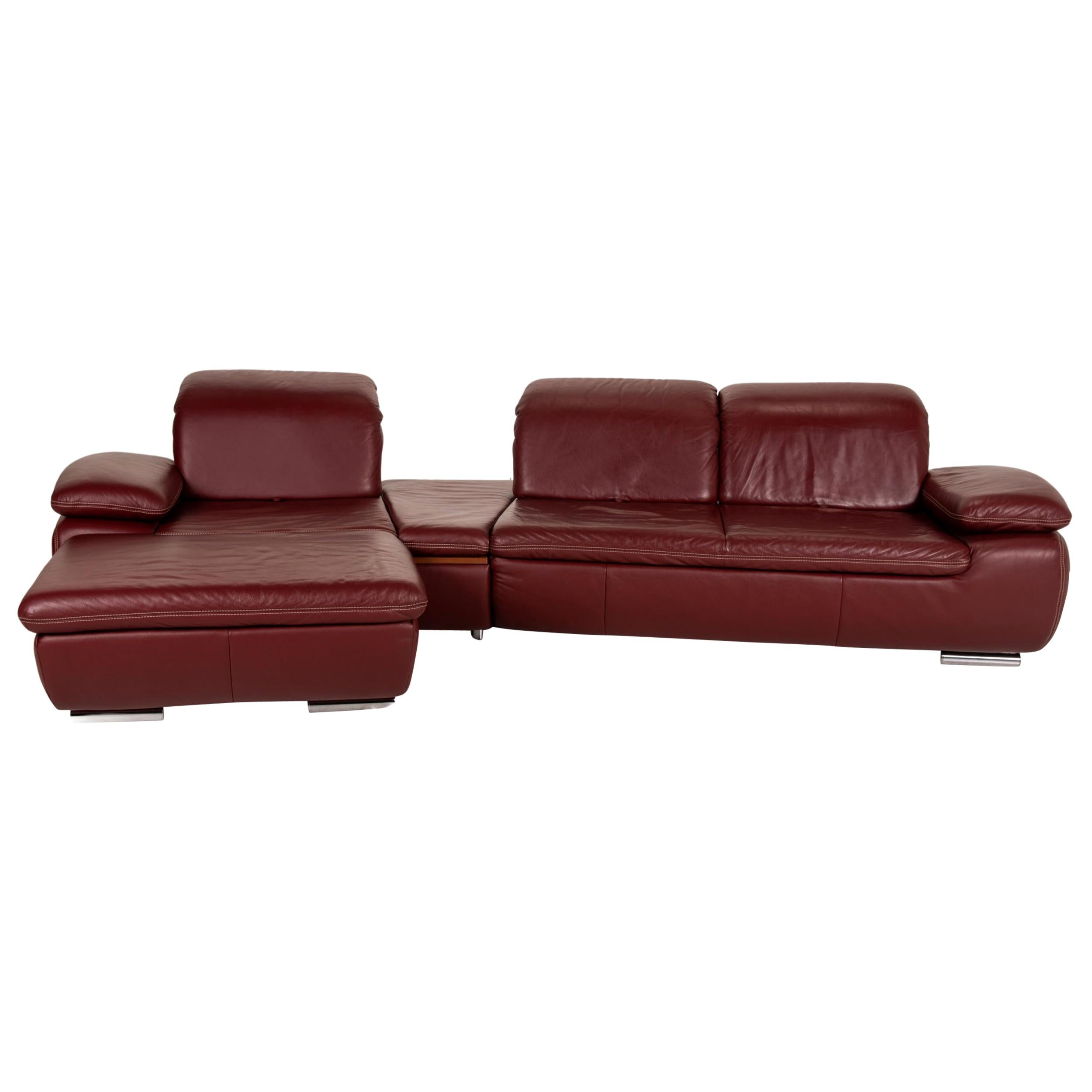Mondo Clair Leather Soda Red Corner Sofa Couch Function For Sale