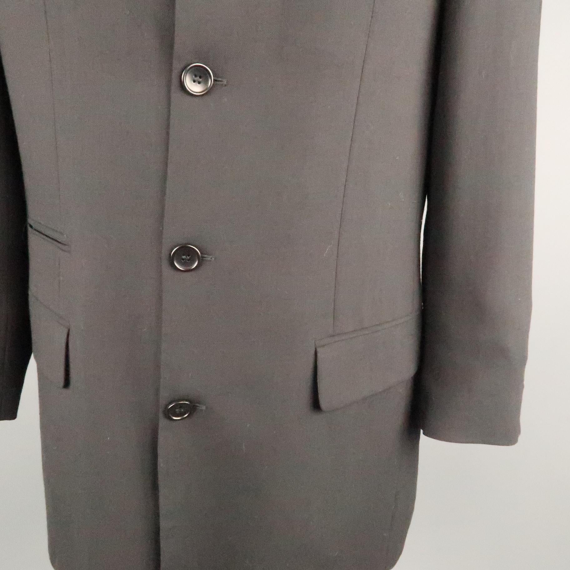 MONDO DI MARCO 42 Long Black Solid Wool Nehru Collar Sport Coat In Excellent Condition In San Francisco, CA