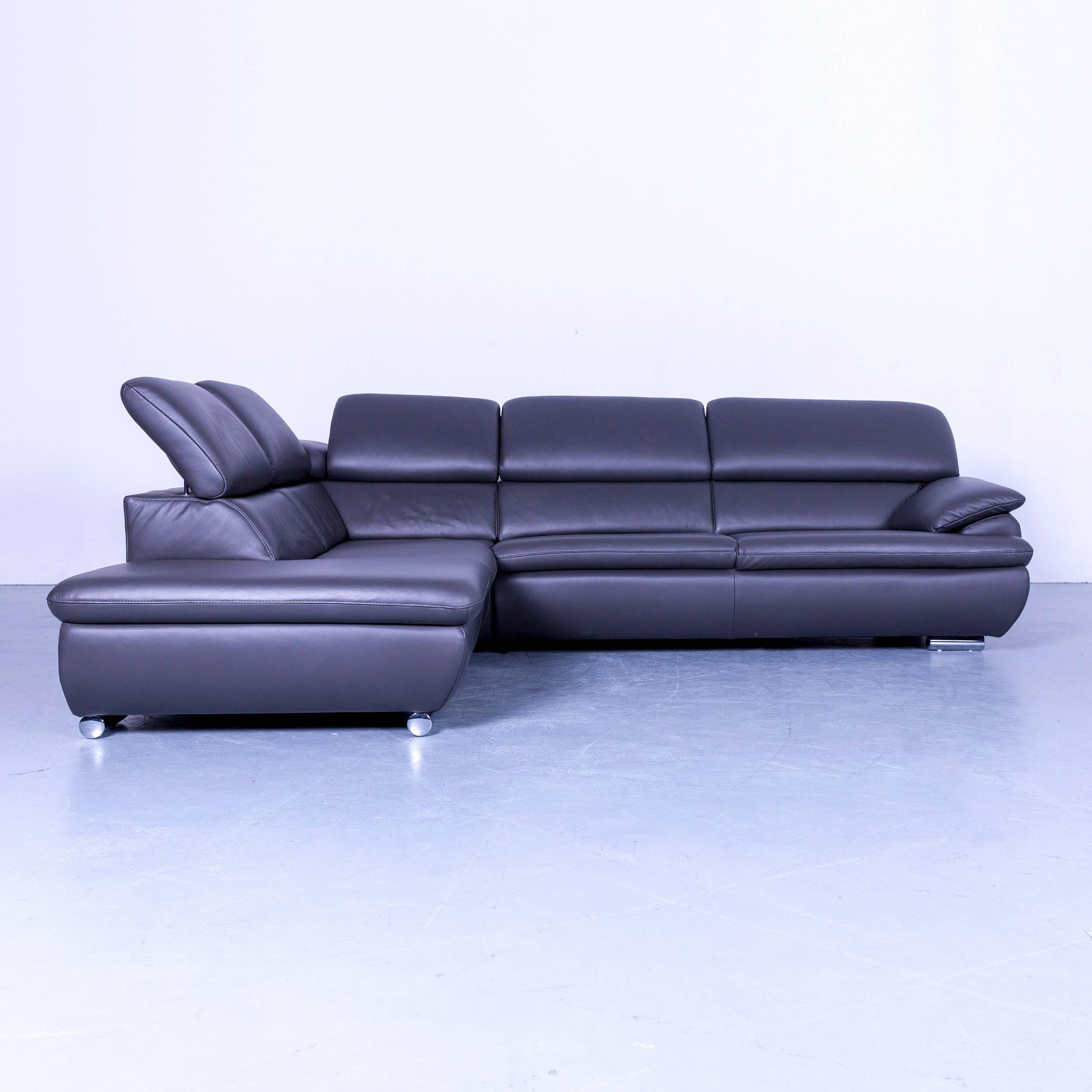 Mondo Excelenta Designer Corner Grey Leather Function Couch 3