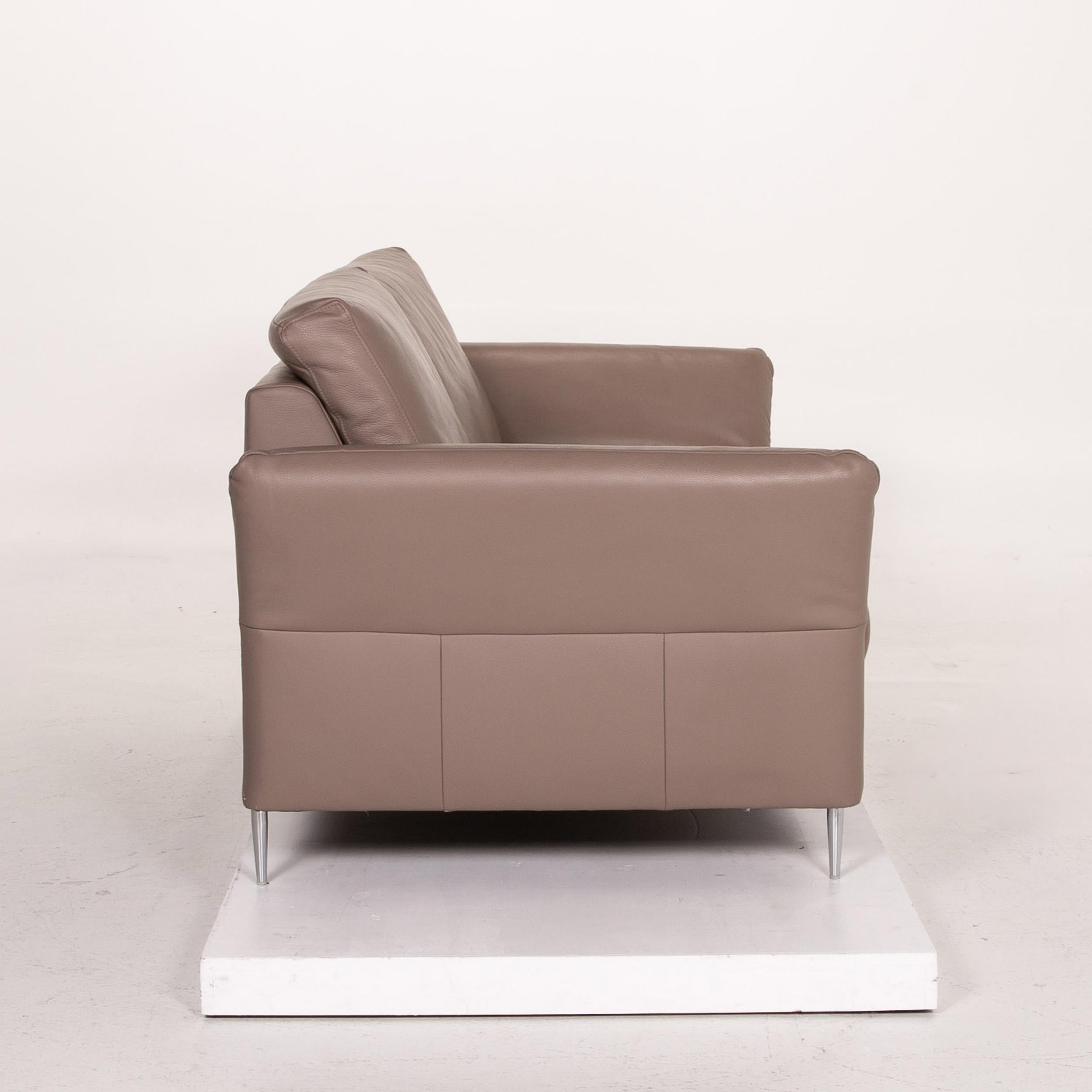 Mondo Leather Sofa Beige Three-Seat Function Couch 2
