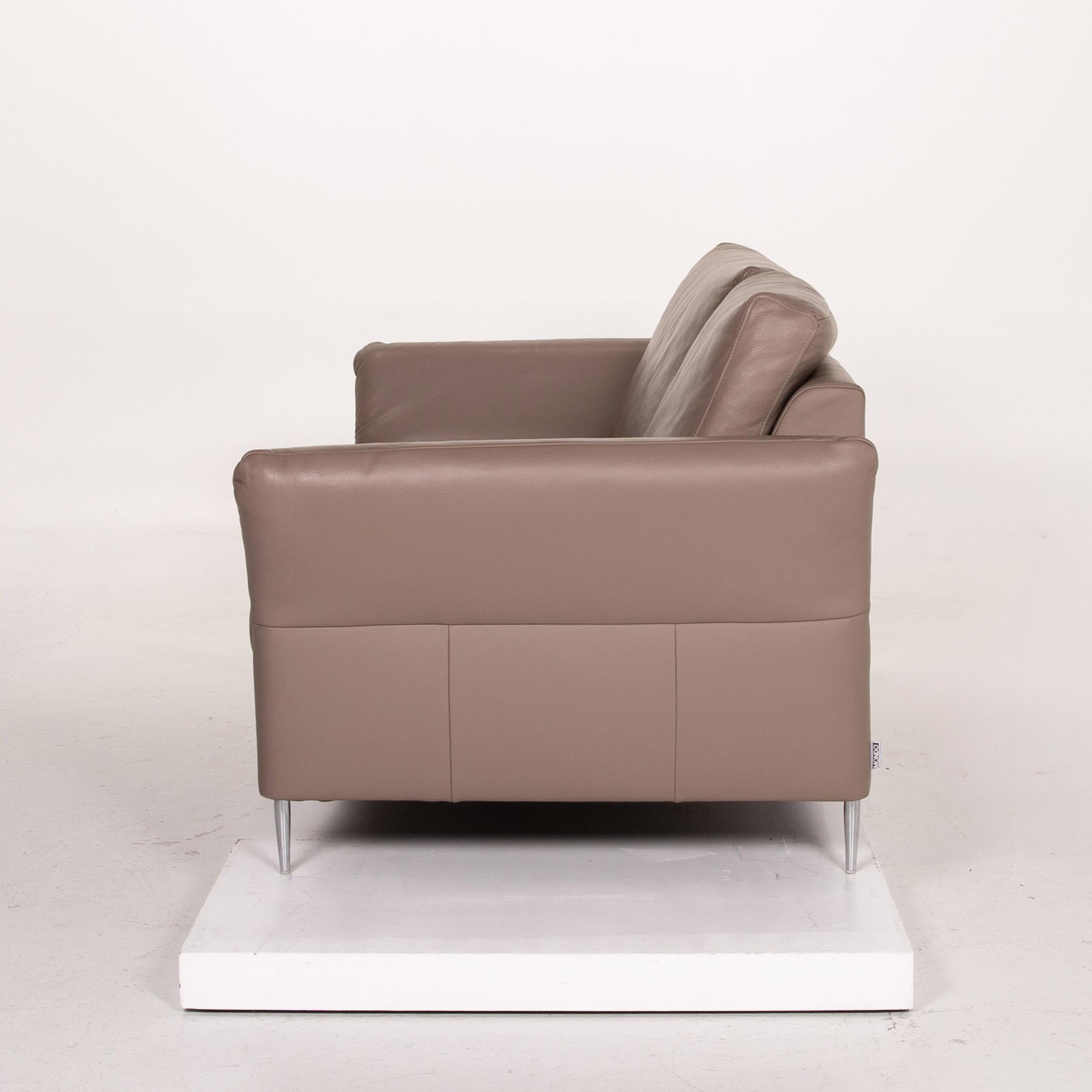 Mondo Leather Sofa Beige Three-Seat Function Couch 3