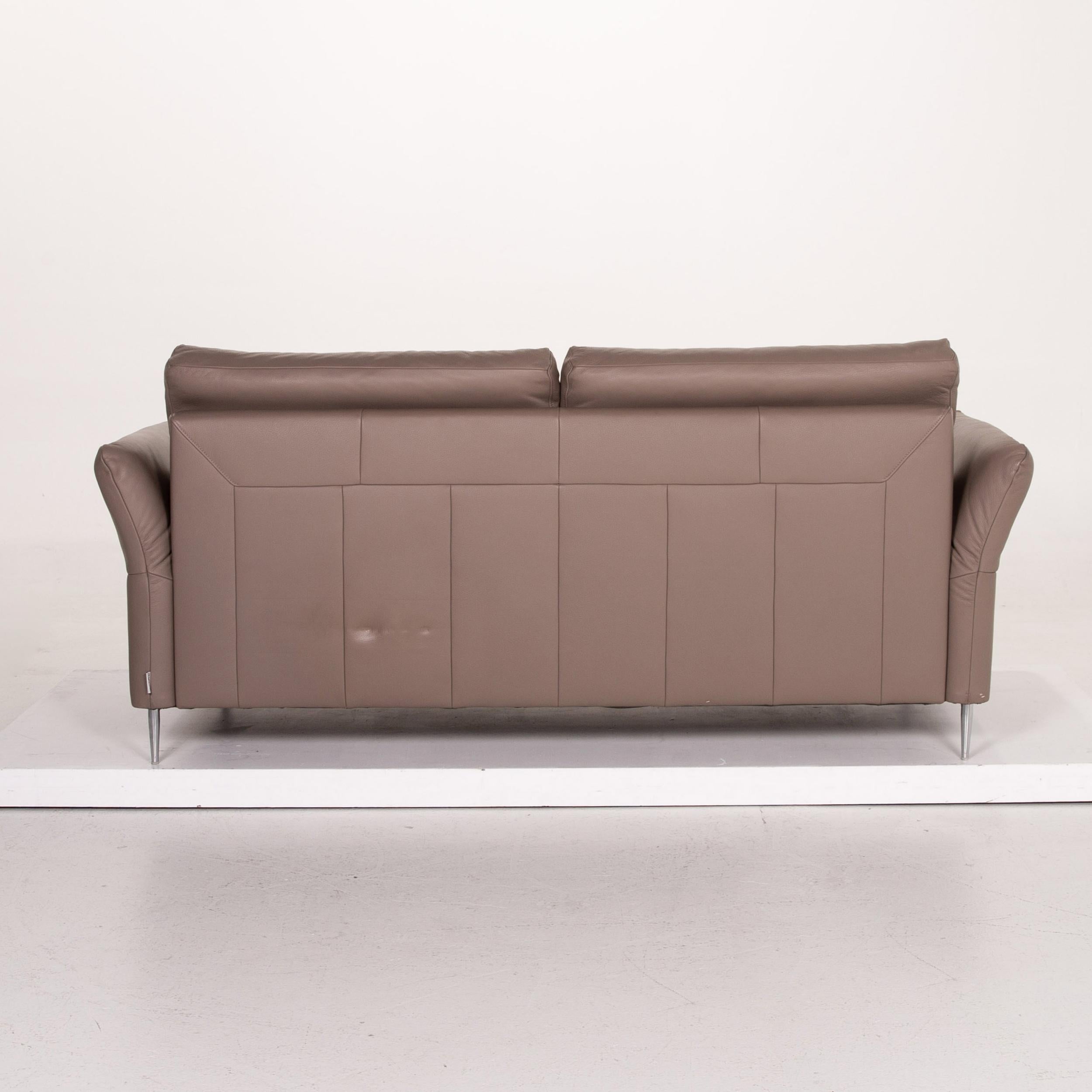 Mondo Leather Sofa Beige Three-Seat Function Couch 4