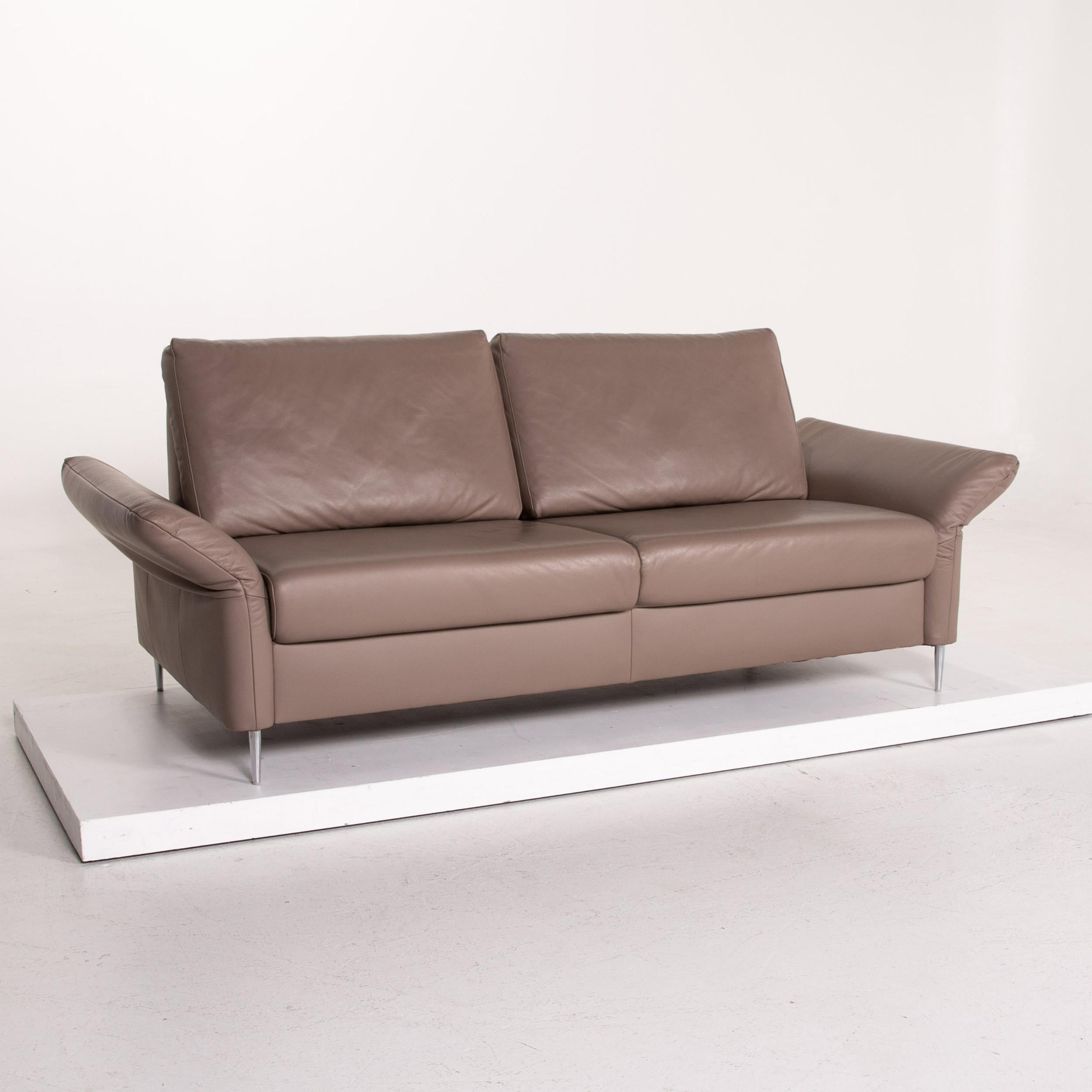 Contemporary Mondo Leather Sofa Beige Three-Seat Function Couch