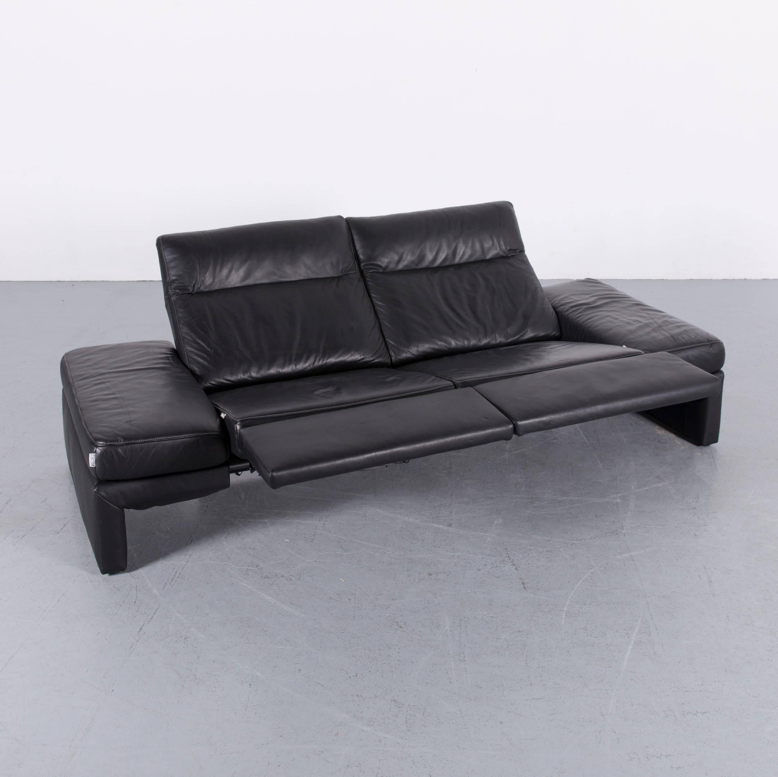 German Mondo Leather Sofa Black Three-Seat Recliner