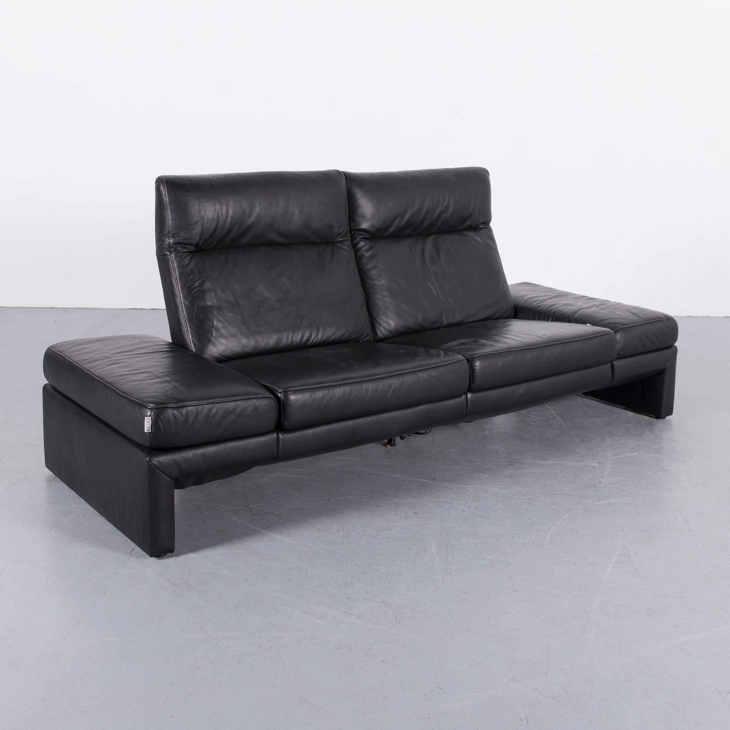 Mondo Leather Sofa Black Three-Seat Recliner In Good Condition In Cologne, DE