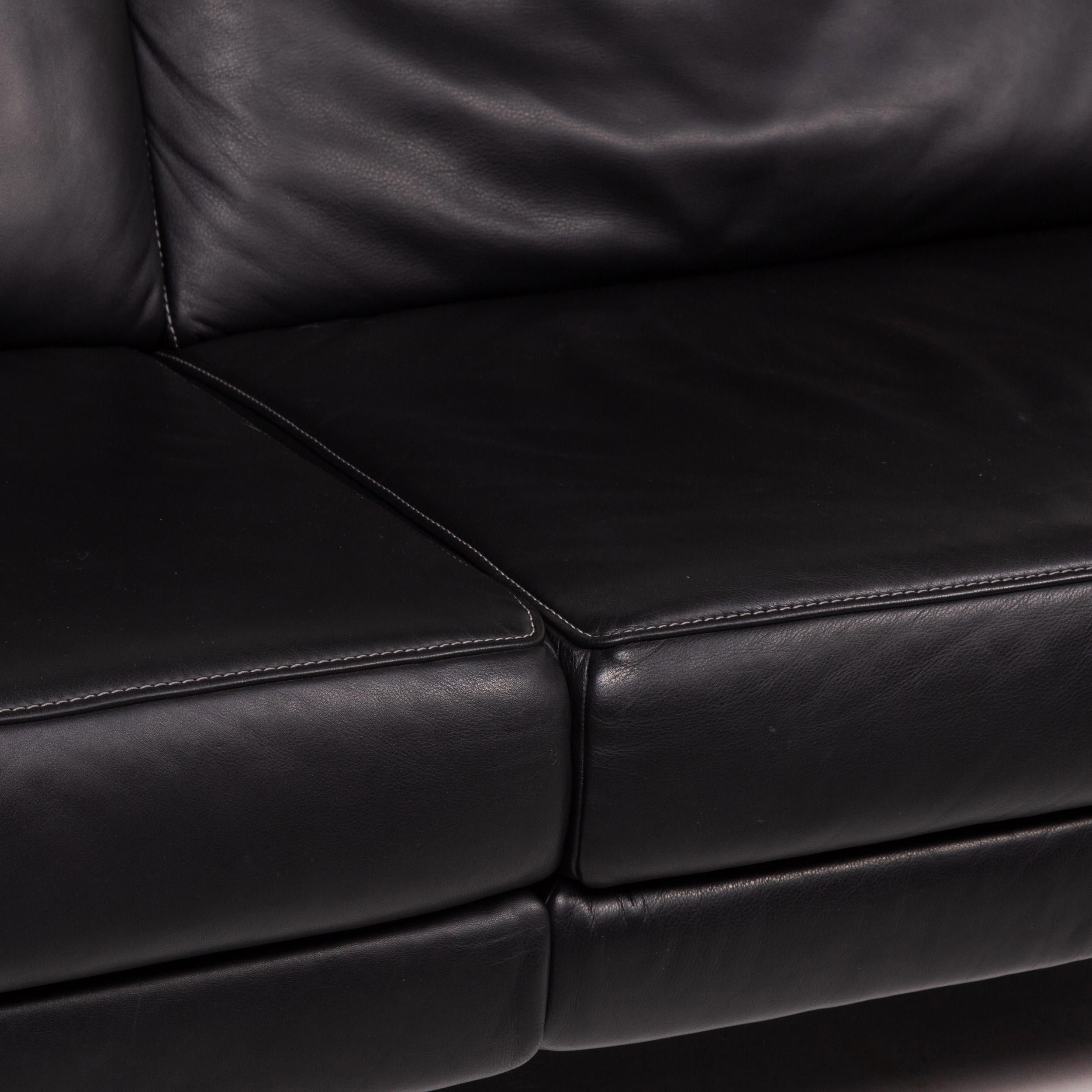 European Mondo Leather Sofa Black Three-Seat Electrical Function Relaxation Function