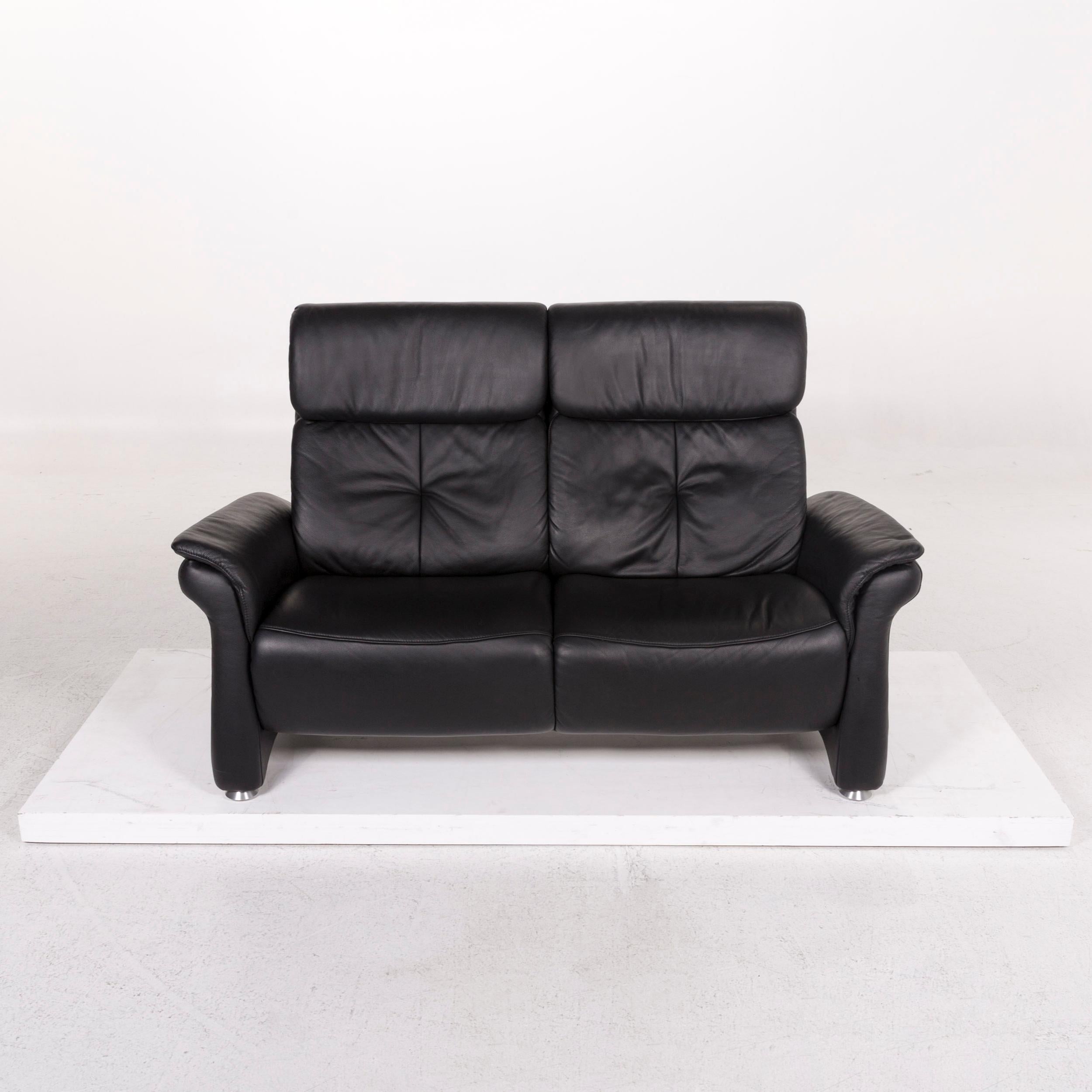 Modern Mondo Leather Sofa Black Two-Seat Couch For Sale