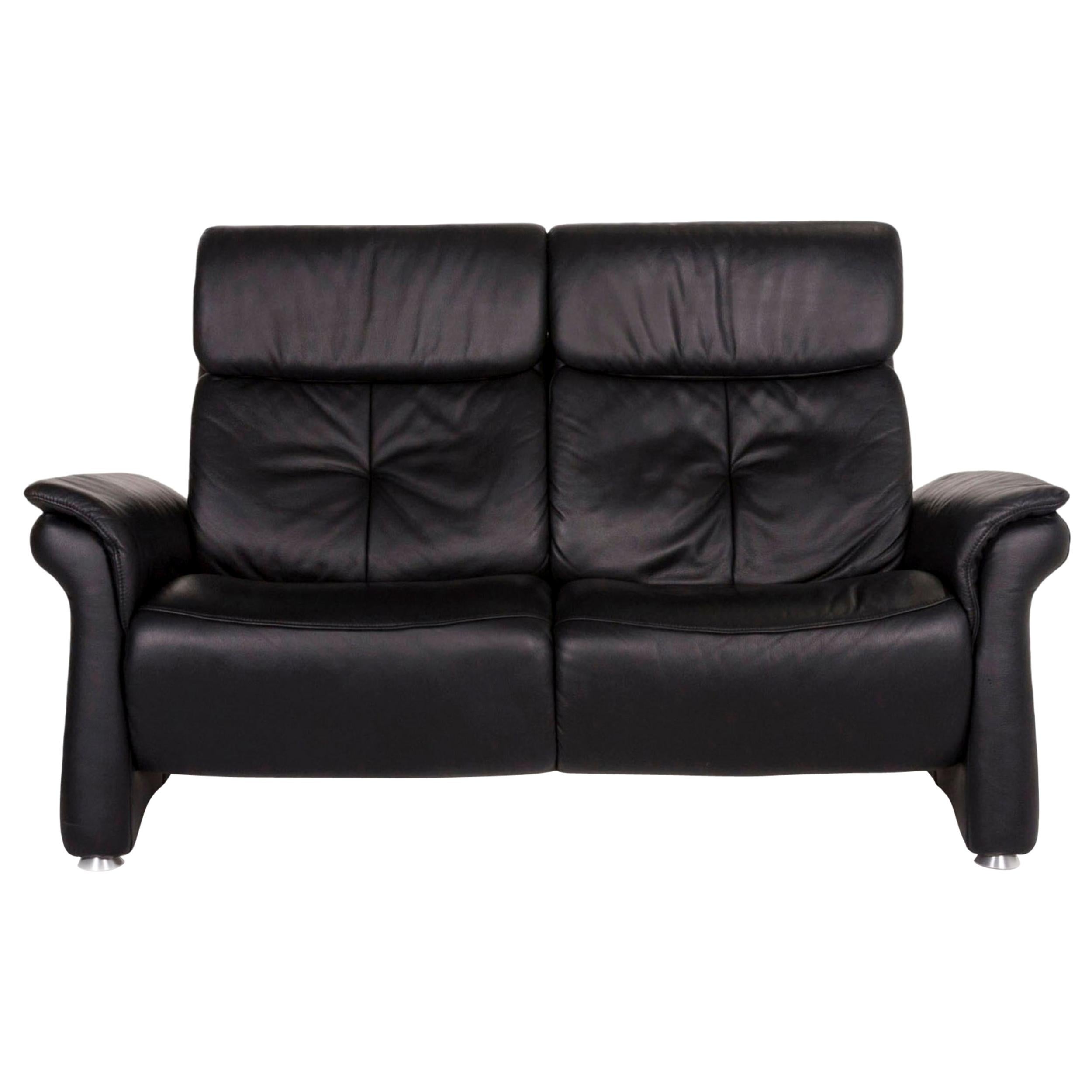 Mondo Leather Sofa Black Two-Seat Couch For Sale