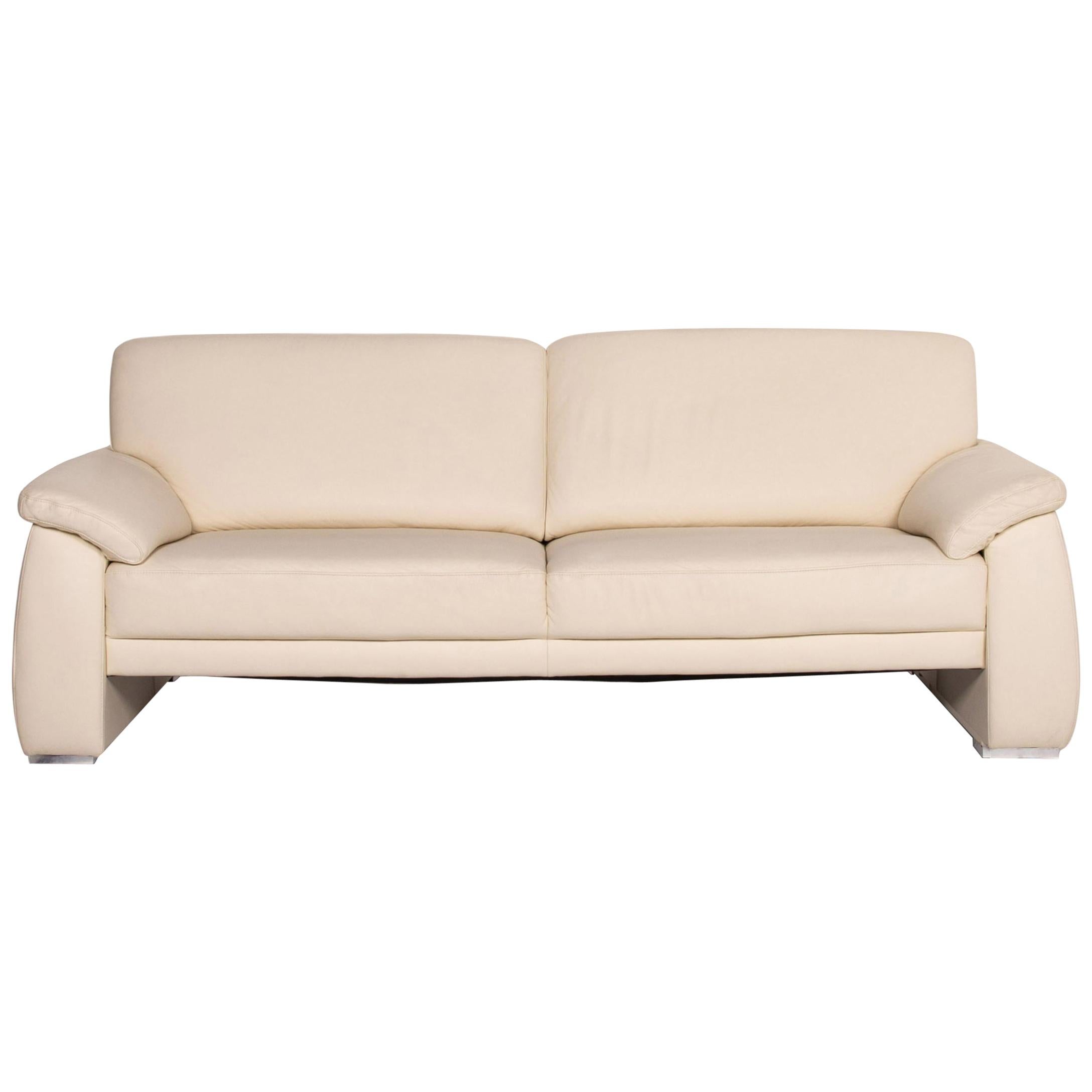 Mondo Leather Sofa Cream Three-Seat Couch
