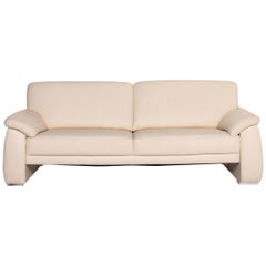 Mondo Leather Sofa Cream Three-Seat Couch